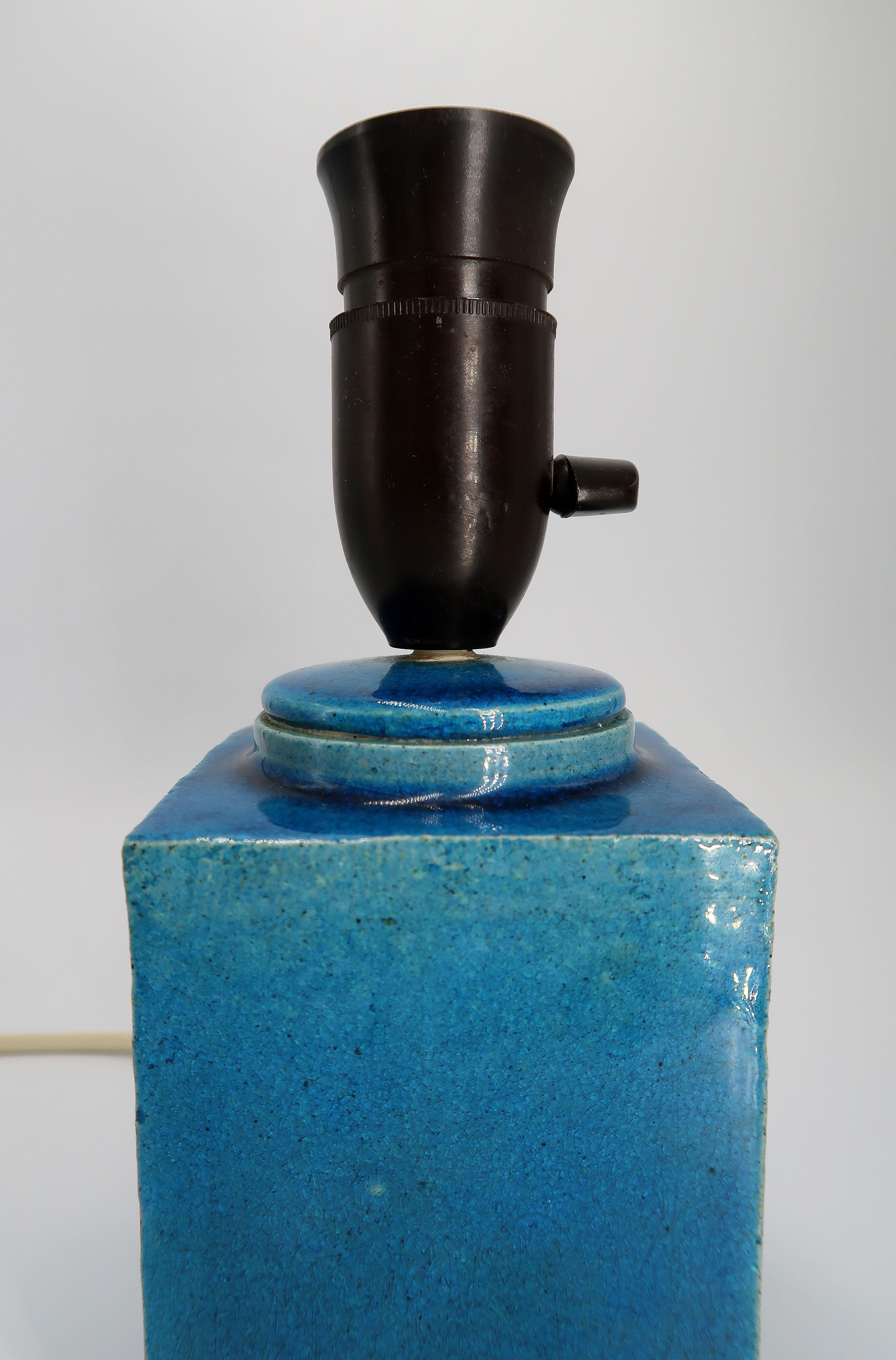 Mid-20th Century Danish Midcentury Kähler Square Shaped Blue Table Lamp, 1960s