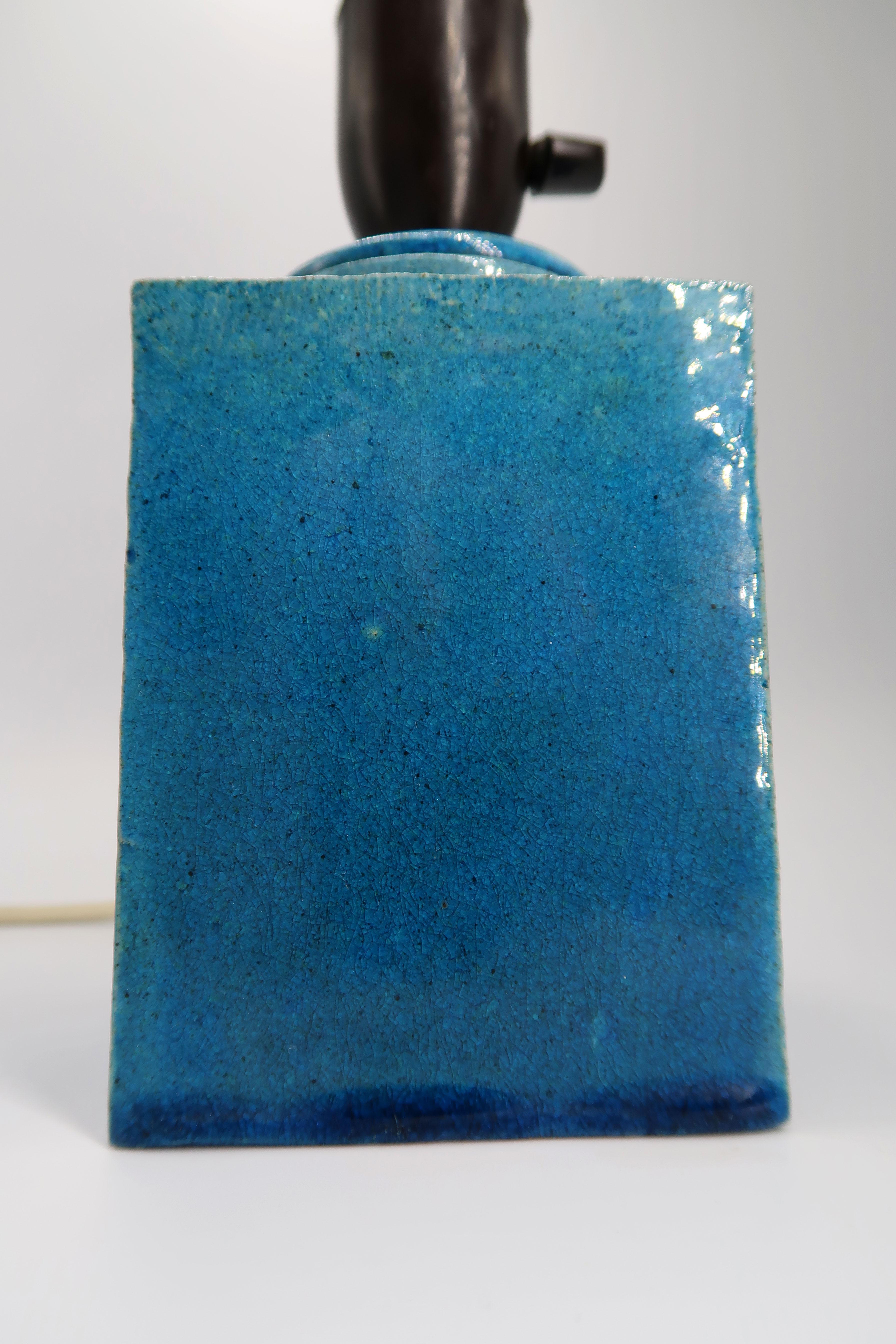 Ceramic Danish Midcentury Kähler Square Shaped Blue Table Lamp, 1960s