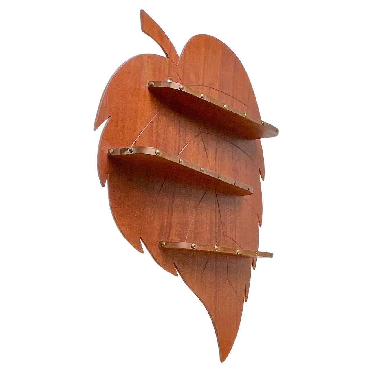 Danish Mid-Century Leaf Spice Rack in Teak and Copper, 1960s For Sale