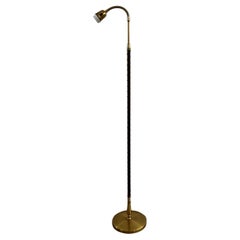 Danish Mid-Century Leather and Brass Adjustable Floor Lamp