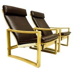 Sillones de salón "Safari" daneses de cuero de mediados de siglo de Børge Jensen & Sønner