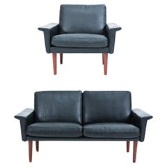 Danish Mid-Century Leather Seating Suite in the Manner of Hans Olsen