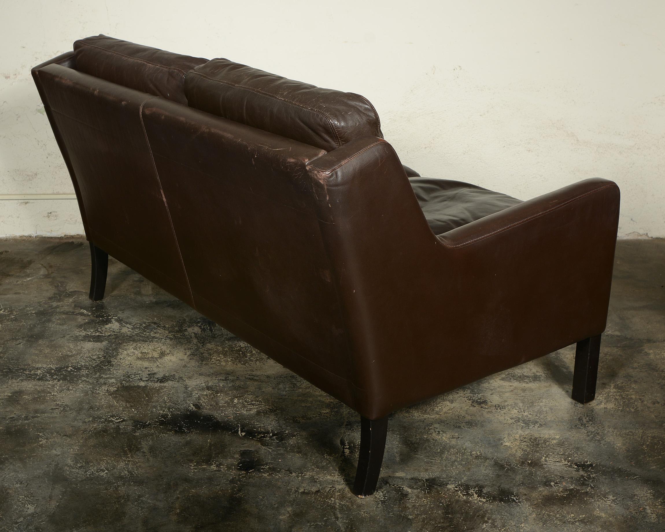 Danish Midcentury Leather Settee Sofa 5