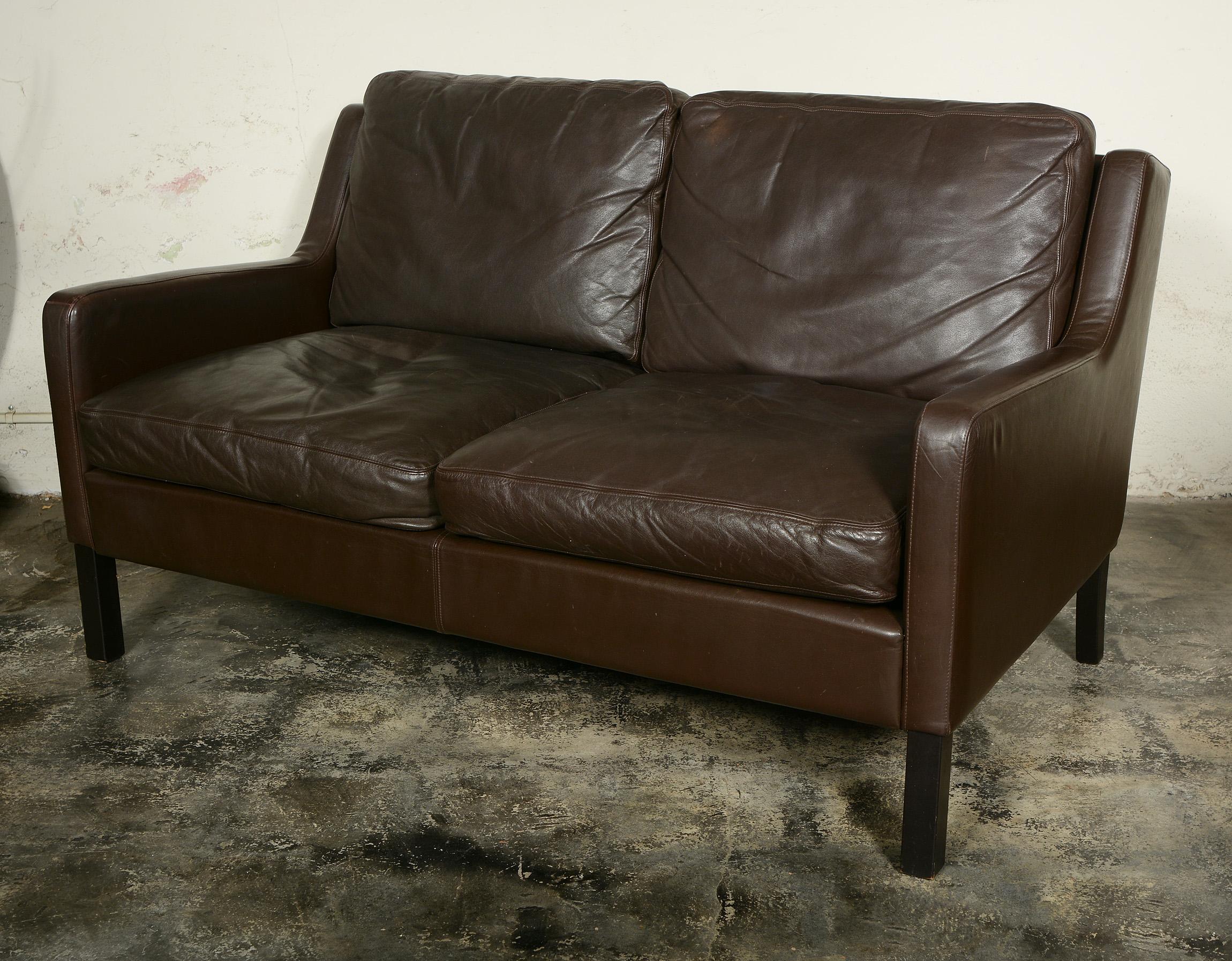 Mid-Century Modern Danish Midcentury Leather Settee Sofa