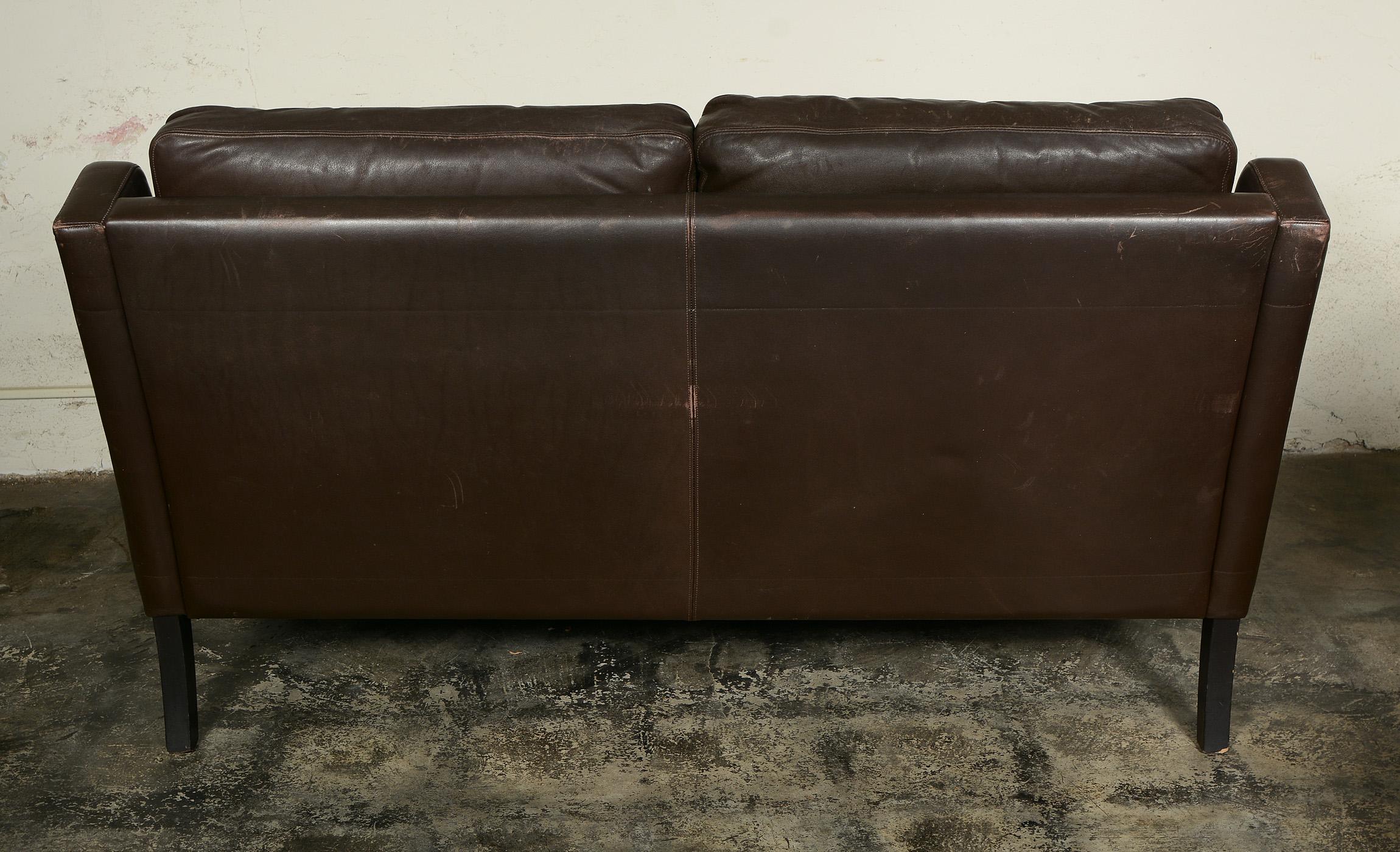 Danish Midcentury Leather Settee Sofa 1