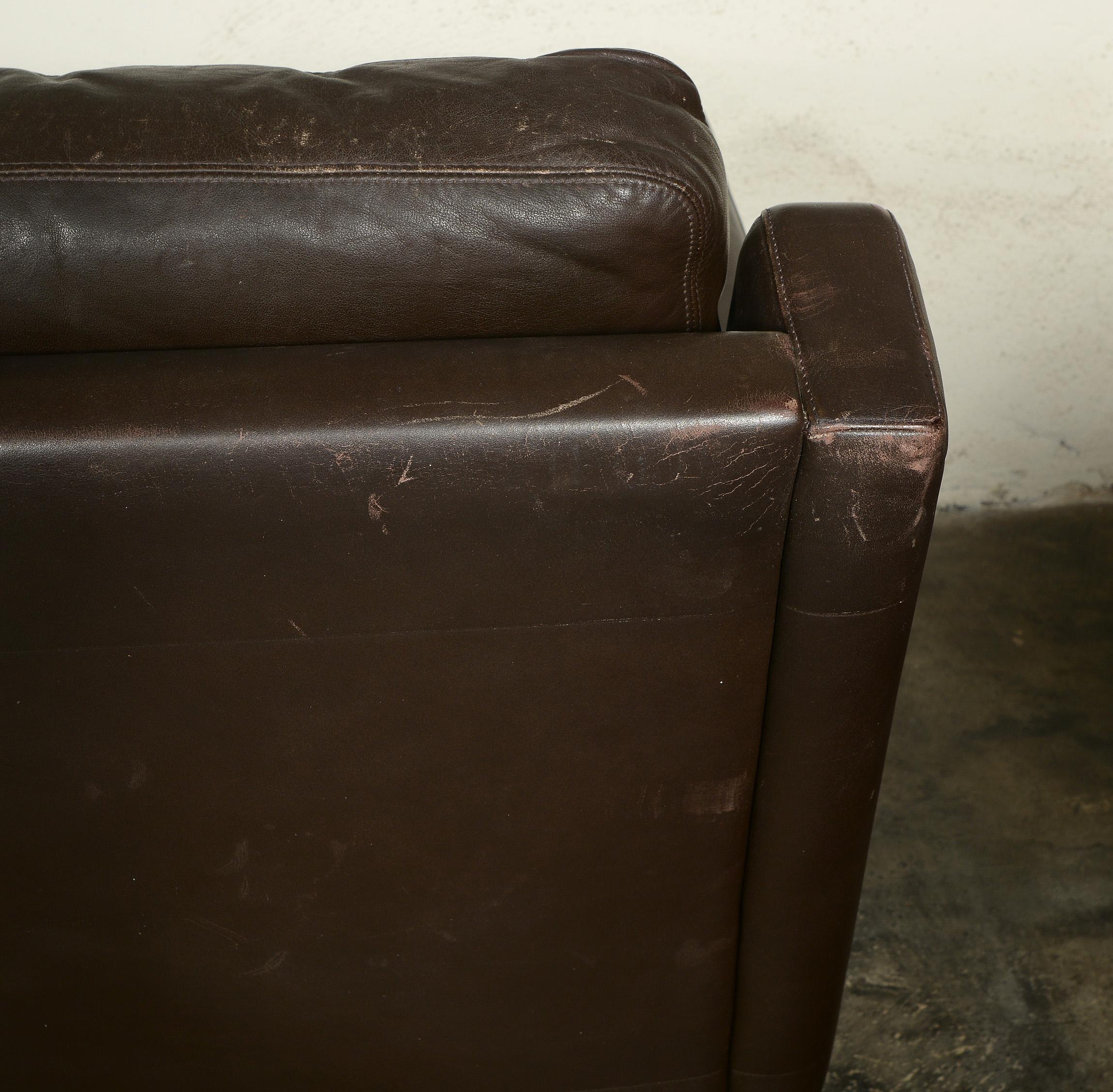 Danish Midcentury Leather Settee Sofa 3