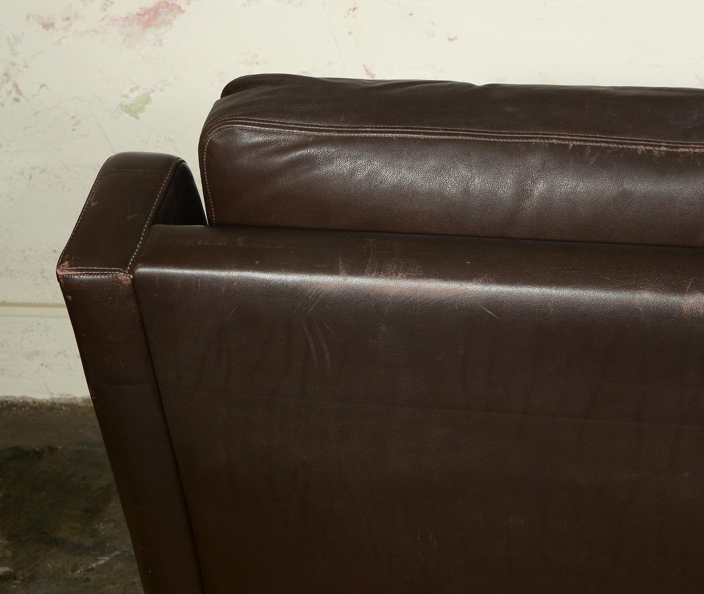 Danish Midcentury Leather Settee Sofa 4