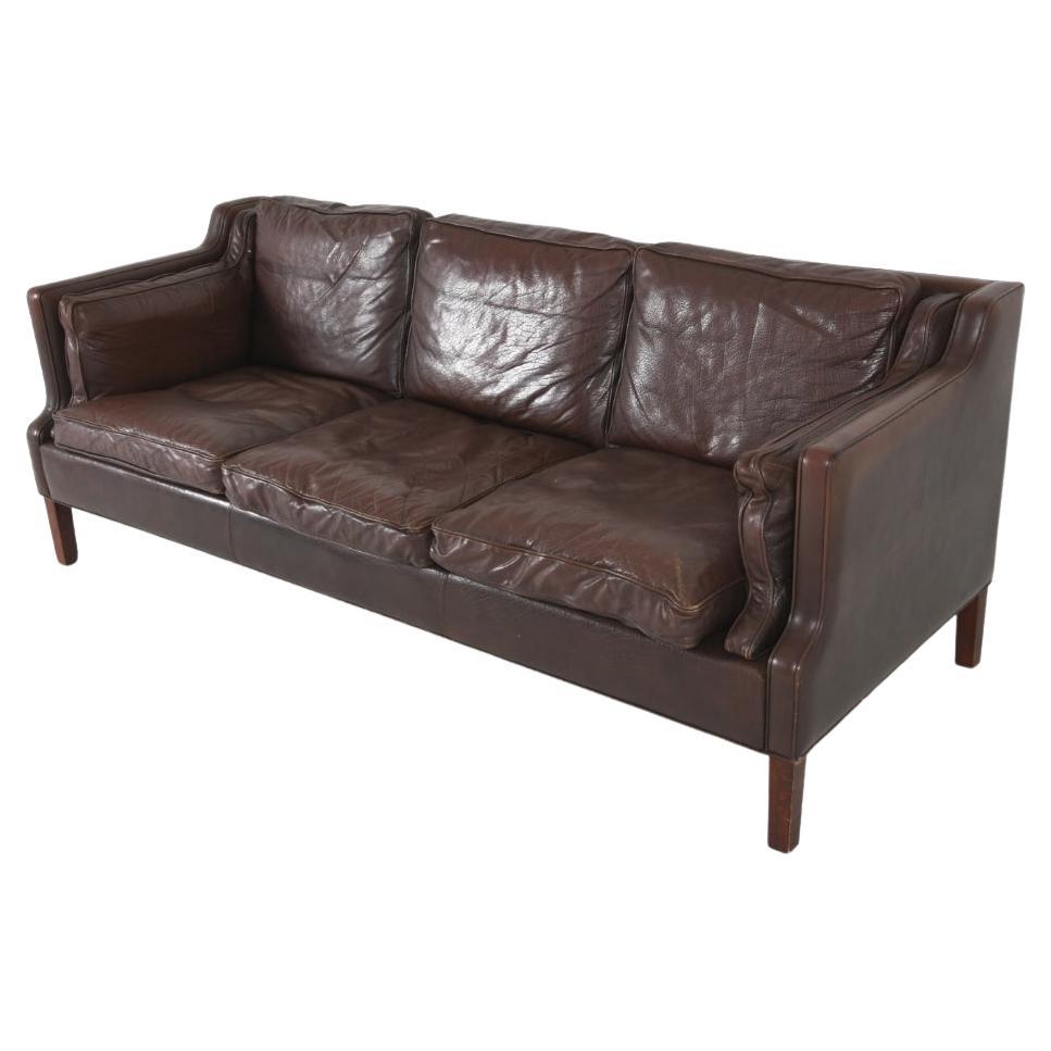 Danish Mid Century Leather Sofa By Borg MorgensenCirca 1960's In Good Condition For Sale In Hudson, NY
