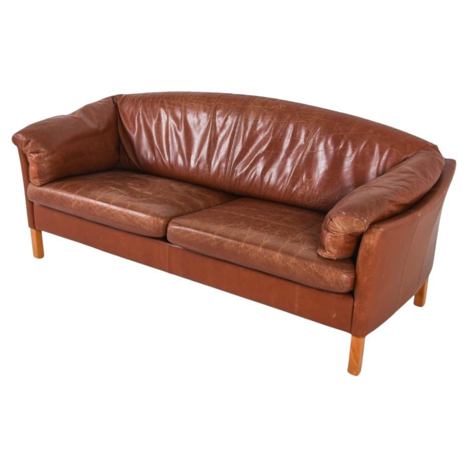 20th Century Danish Mid Century Leather Sofa By Mogen Hansen 1970s For Sale