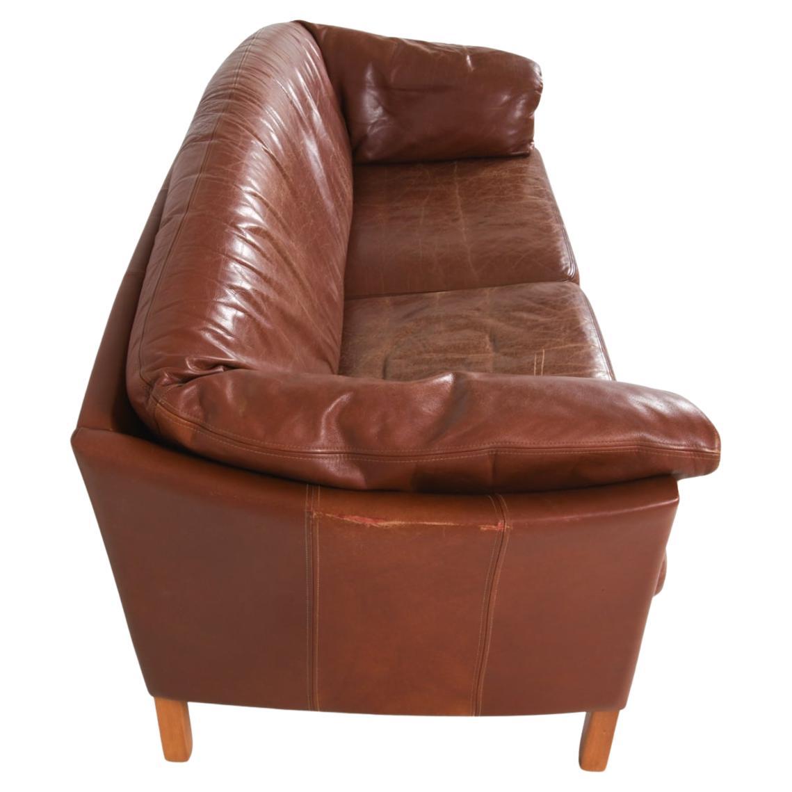 Danish Mid Century Leather Sofa By Mogen Hansen 1970s For Sale 3