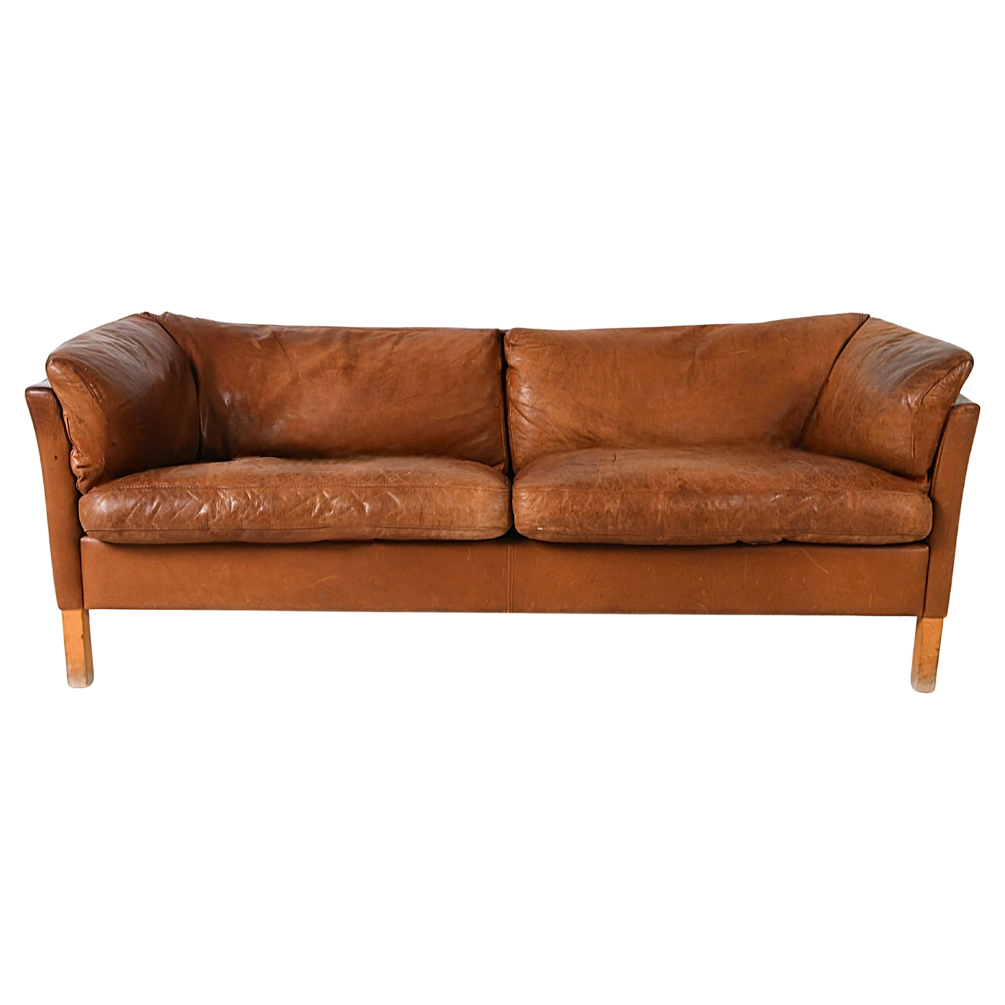 Danish Mid Century Leather Sofa By Mogens Hansen Circa 1970's