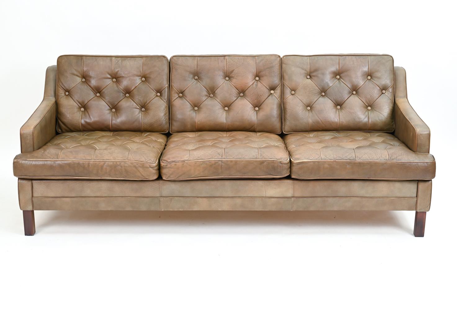 Mid-Century Modern Danish Mid-Century Leather Sofa in the Manner of Arne Norell