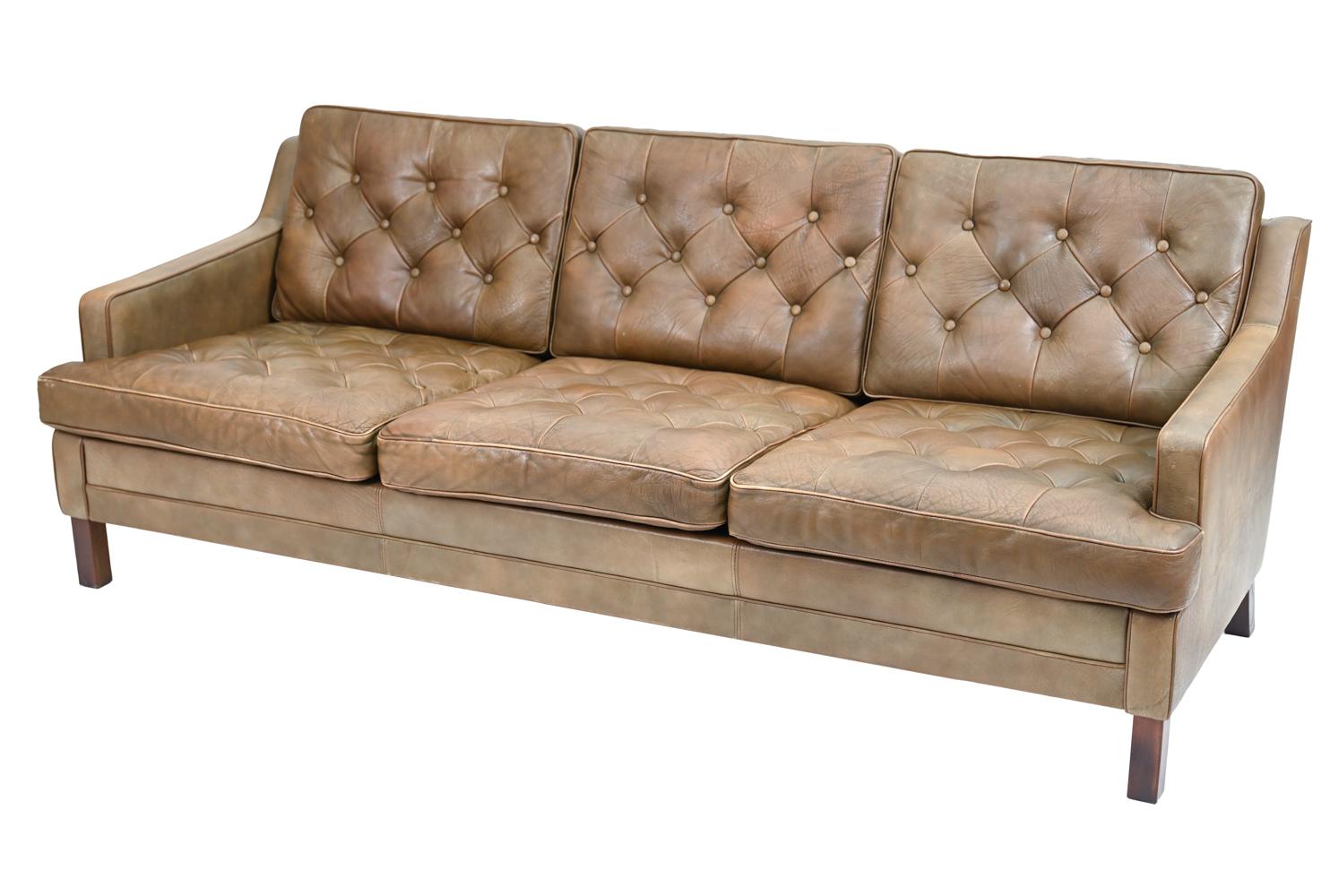 20th Century Danish Mid-Century Leather Sofa in the Manner of Arne Norell