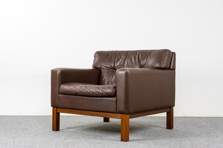 Mid-20th Century Danish Mid-Century Leather & Teak Lounge Chair For Sale