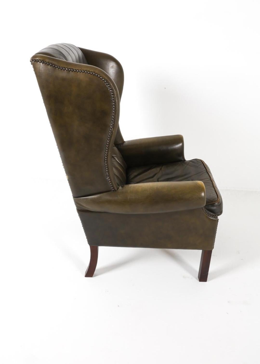 Chaise à dossier et pouf en cuir danois du milieu du siècle, années 1960 en vente 5