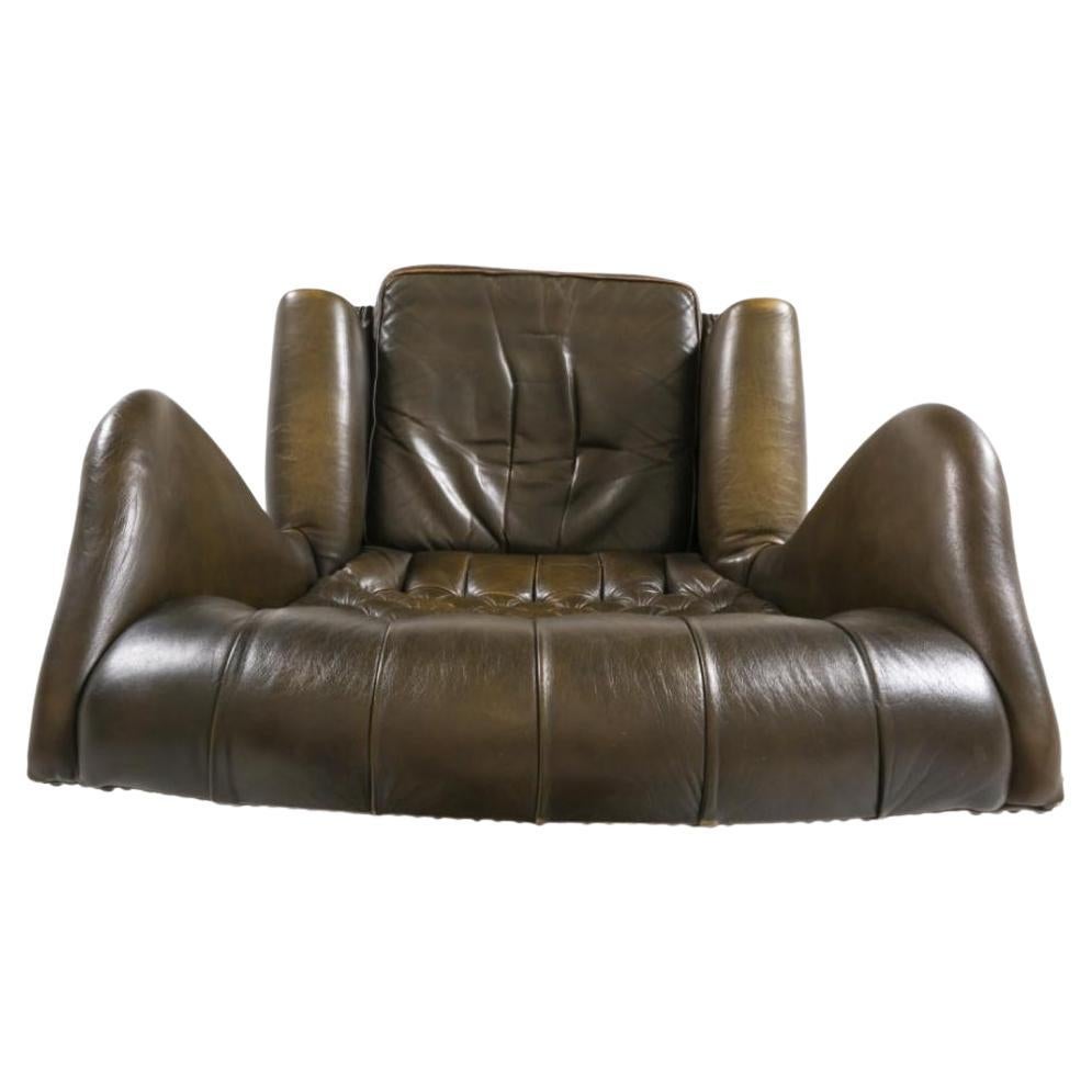 Danois Chaise à dossier et pouf en cuir danois du milieu du siècle, années 1960 en vente