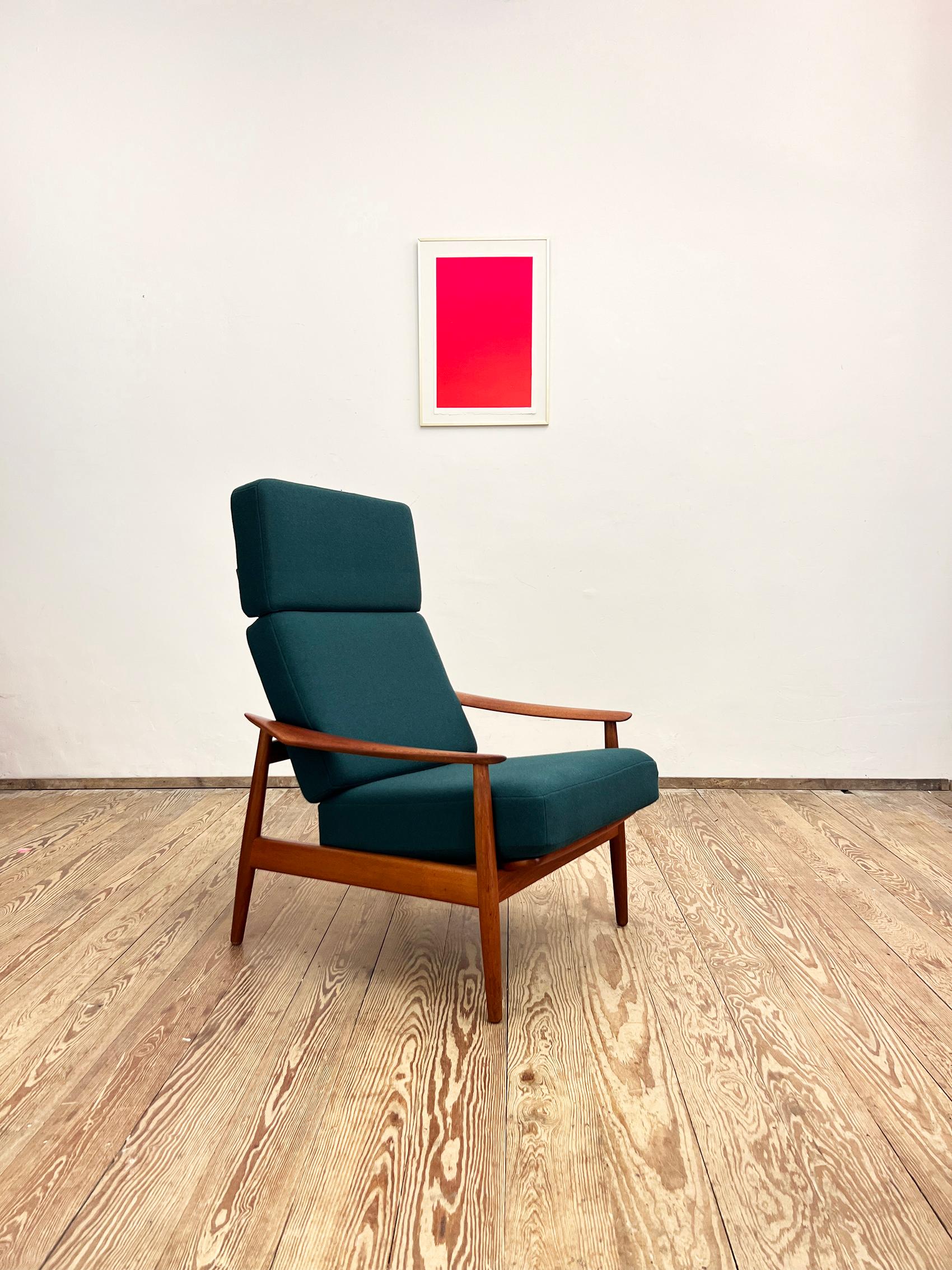 Hand-Carved Danish Mid-Century Lounge Armchair, Teak Easy Chair by Arne Vodder, France & Son