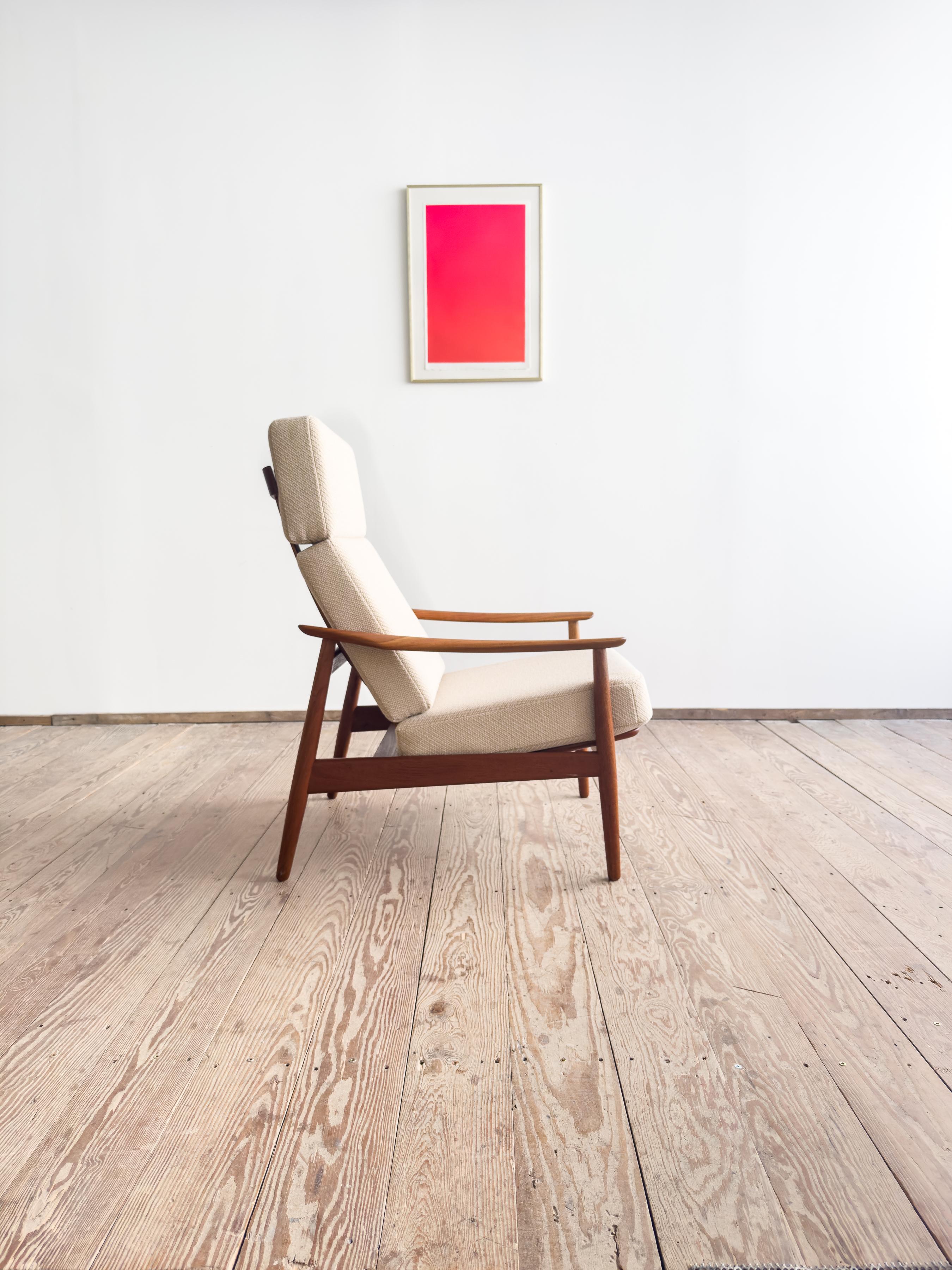 Hand-Carved Danish Mid-Century Lounge Armchair, Teak Easy Chair by Arne Vodder, France & Son