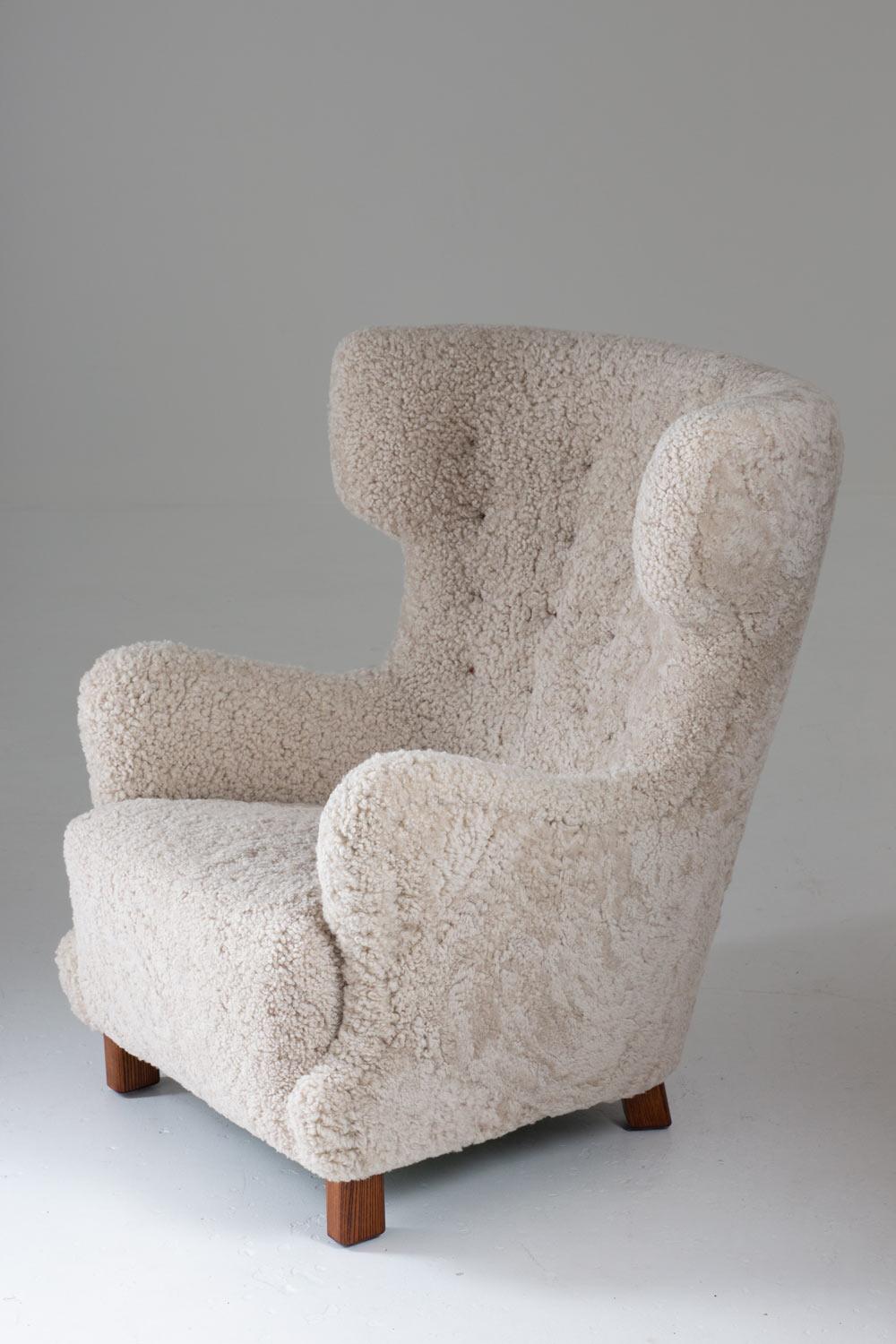 20th Century Danish Midcentury Lounge Chair in Sheepskin, 1940s