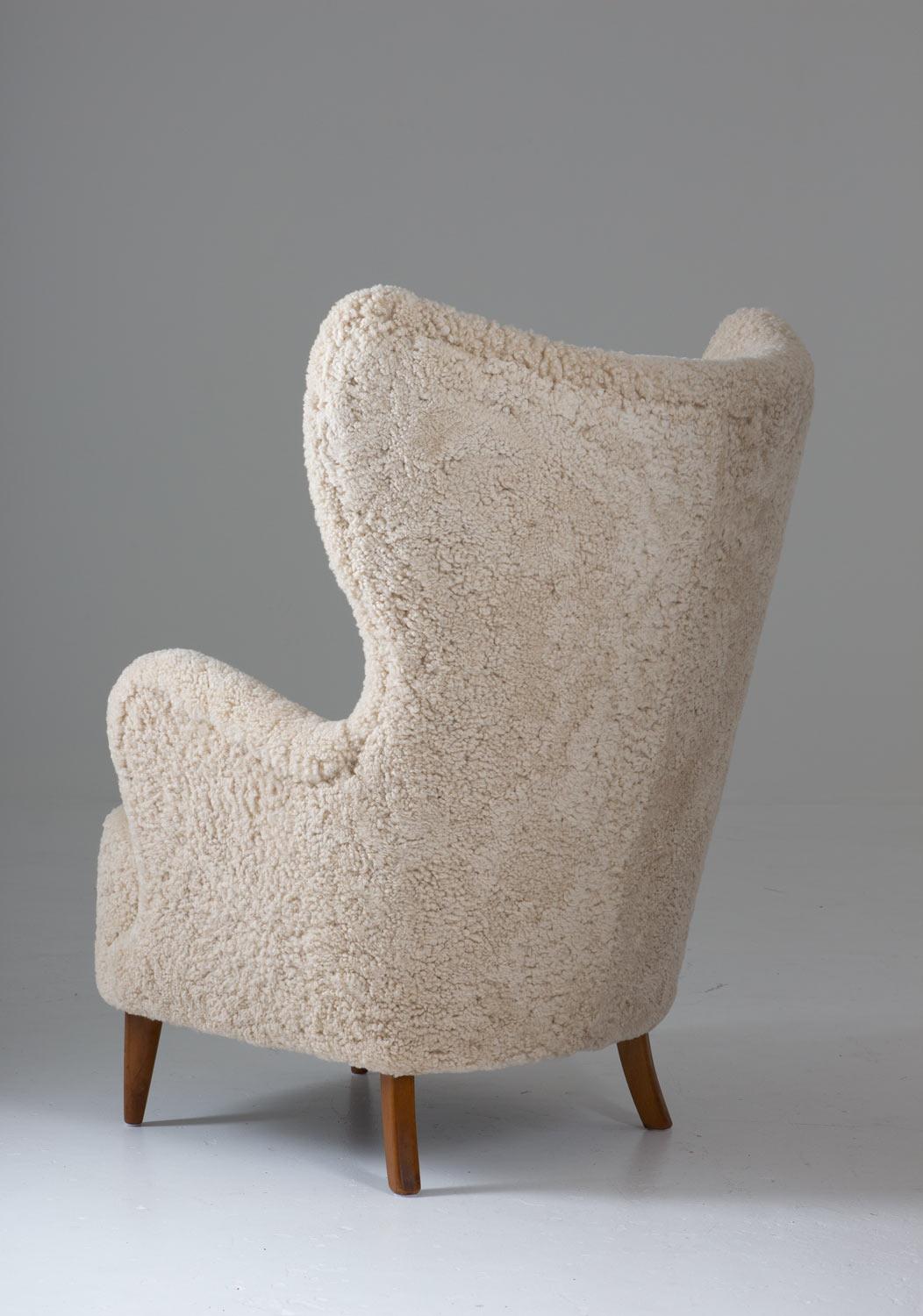 Scandinavian Modern Danish Midcentury Lounge Chair in Sheepskin, 1940s