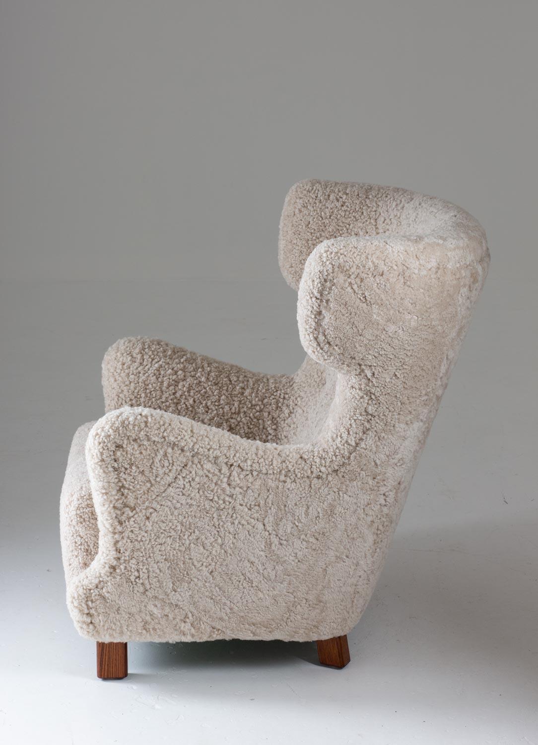 Danish Midcentury Lounge Chair in Sheepskin, 1940s 1