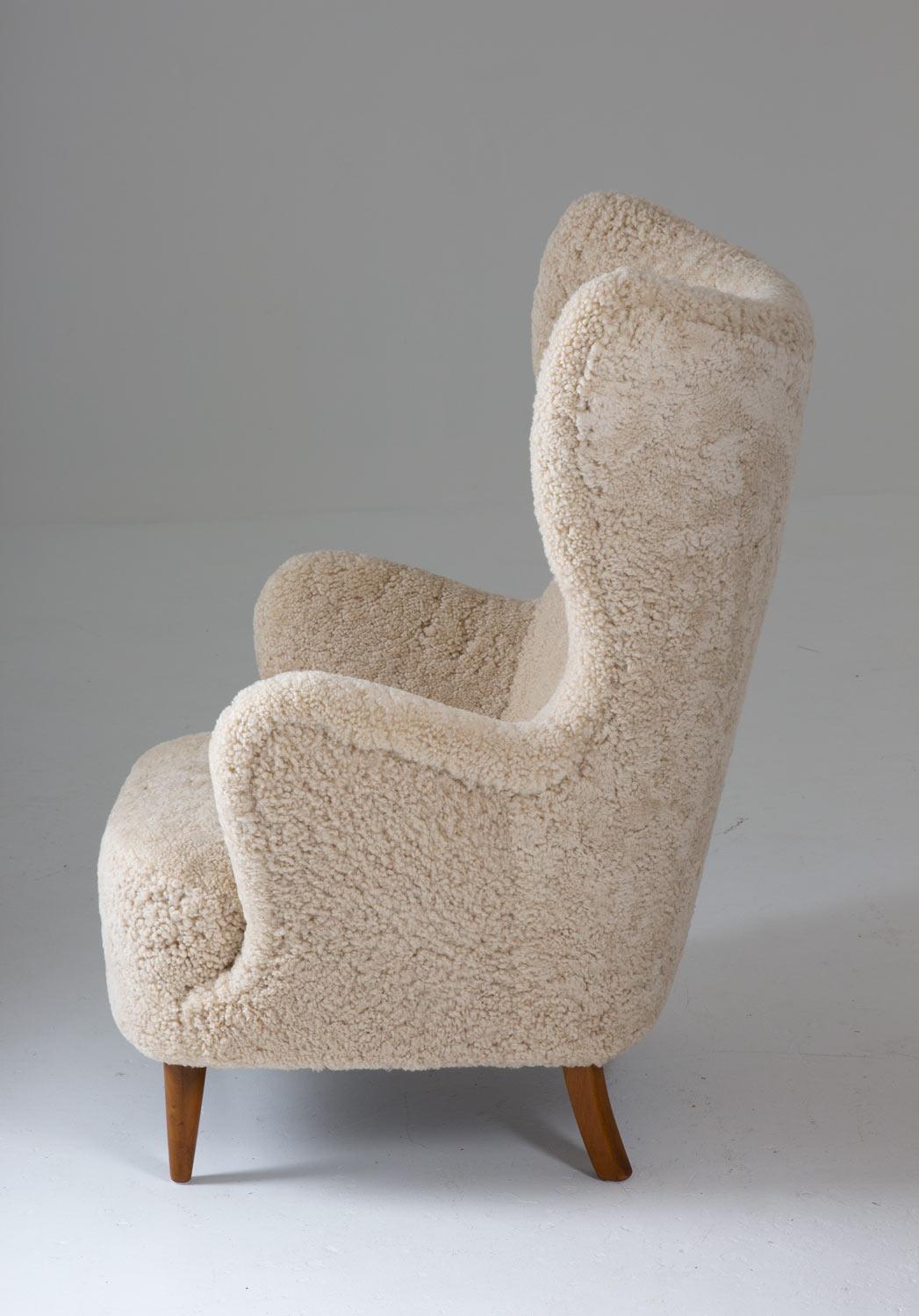 20th Century Danish Midcentury Lounge Chair in Sheepskin, 1940s