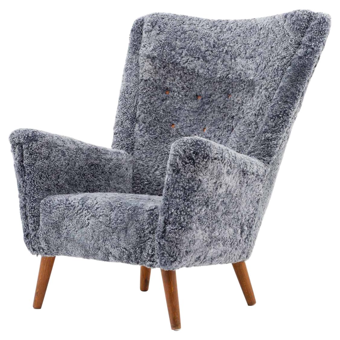 Danish Midcentury Lounge Chair in Sheepskin