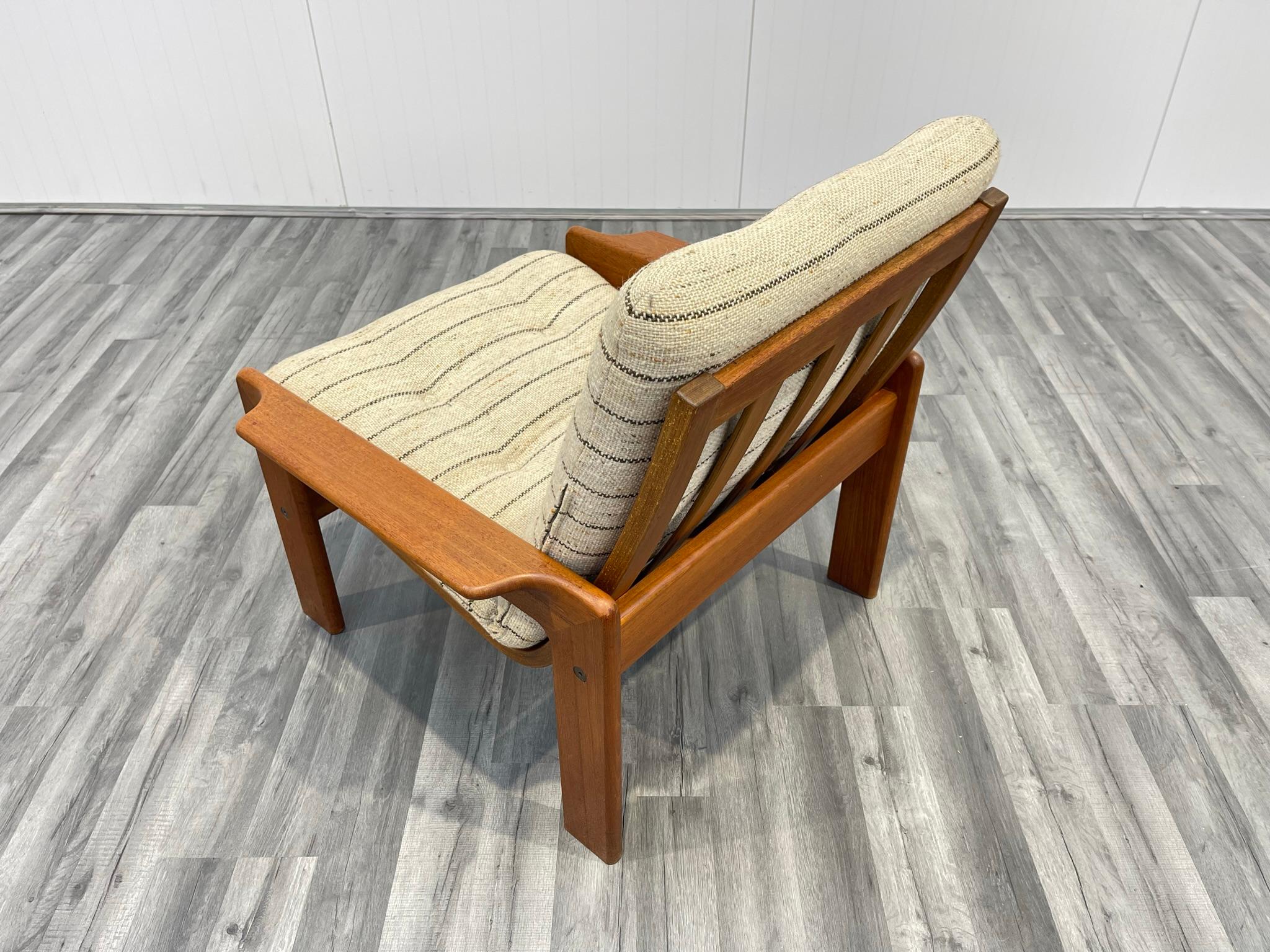 Danish Mid Century Lounge Chair in Teak with Oatmeal Fabric 6