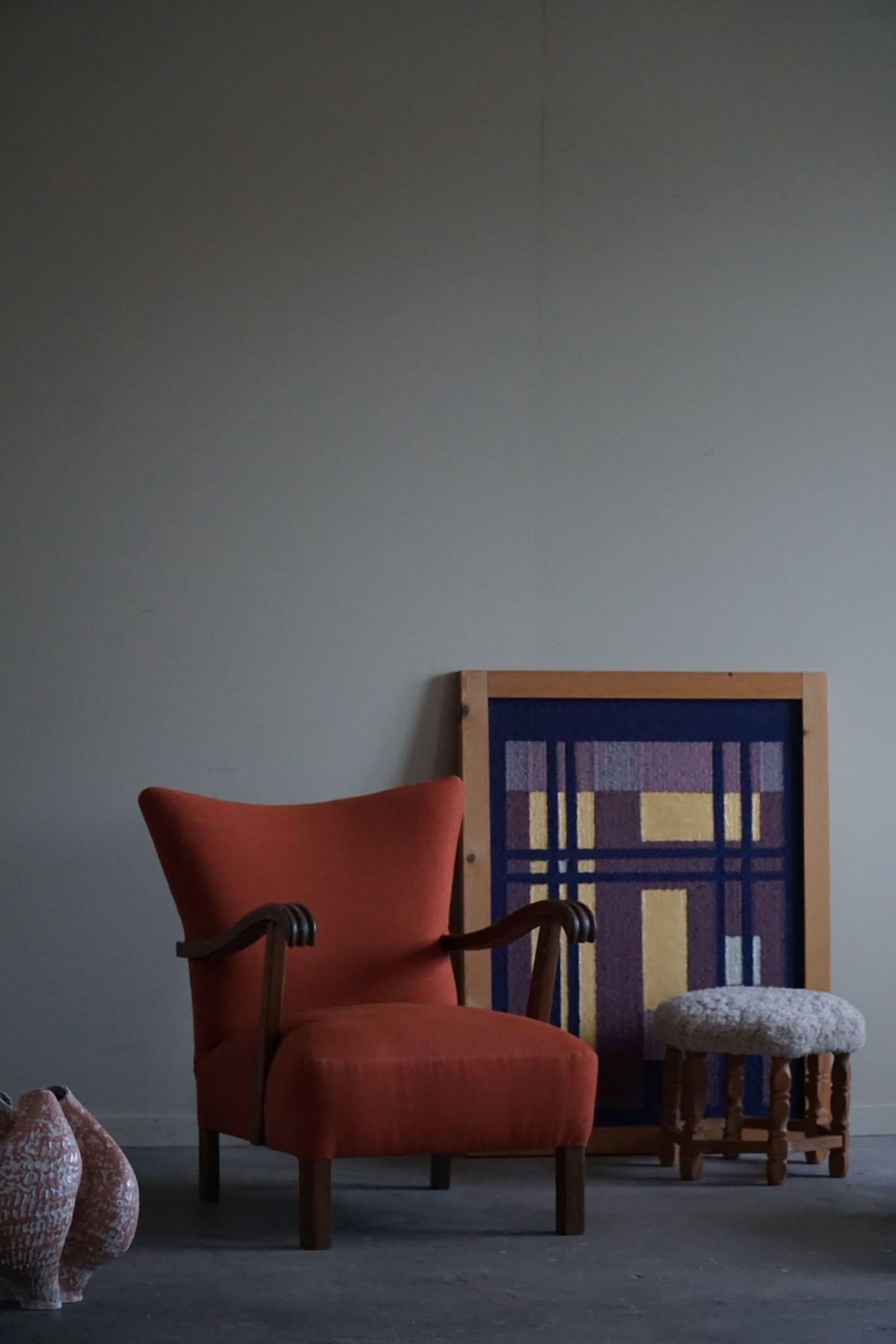 Fauteuils de salon danois du milieu du siècle dernier, retapissés dans un lin rouge rouille, années 1960 en vente 6