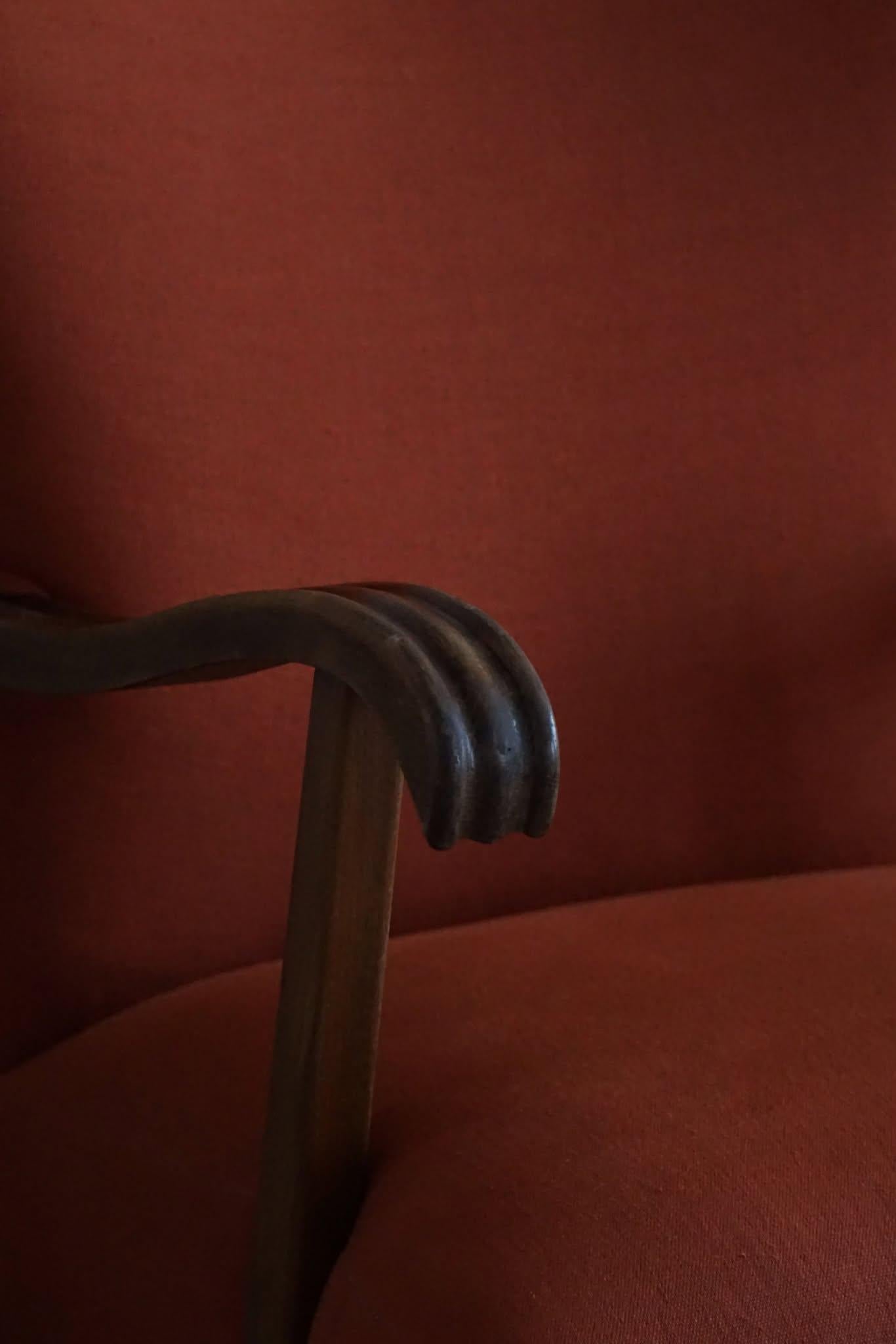 Fauteuils de salon danois du milieu du siècle dernier, retapissés dans un lin rouge rouille, années 1960 Bon état - En vente à Odense, DK