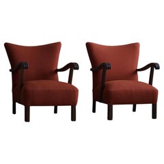 Sedie da salotto danesi del Mid Century, rivestite in lino rosso ruggine, anni '60