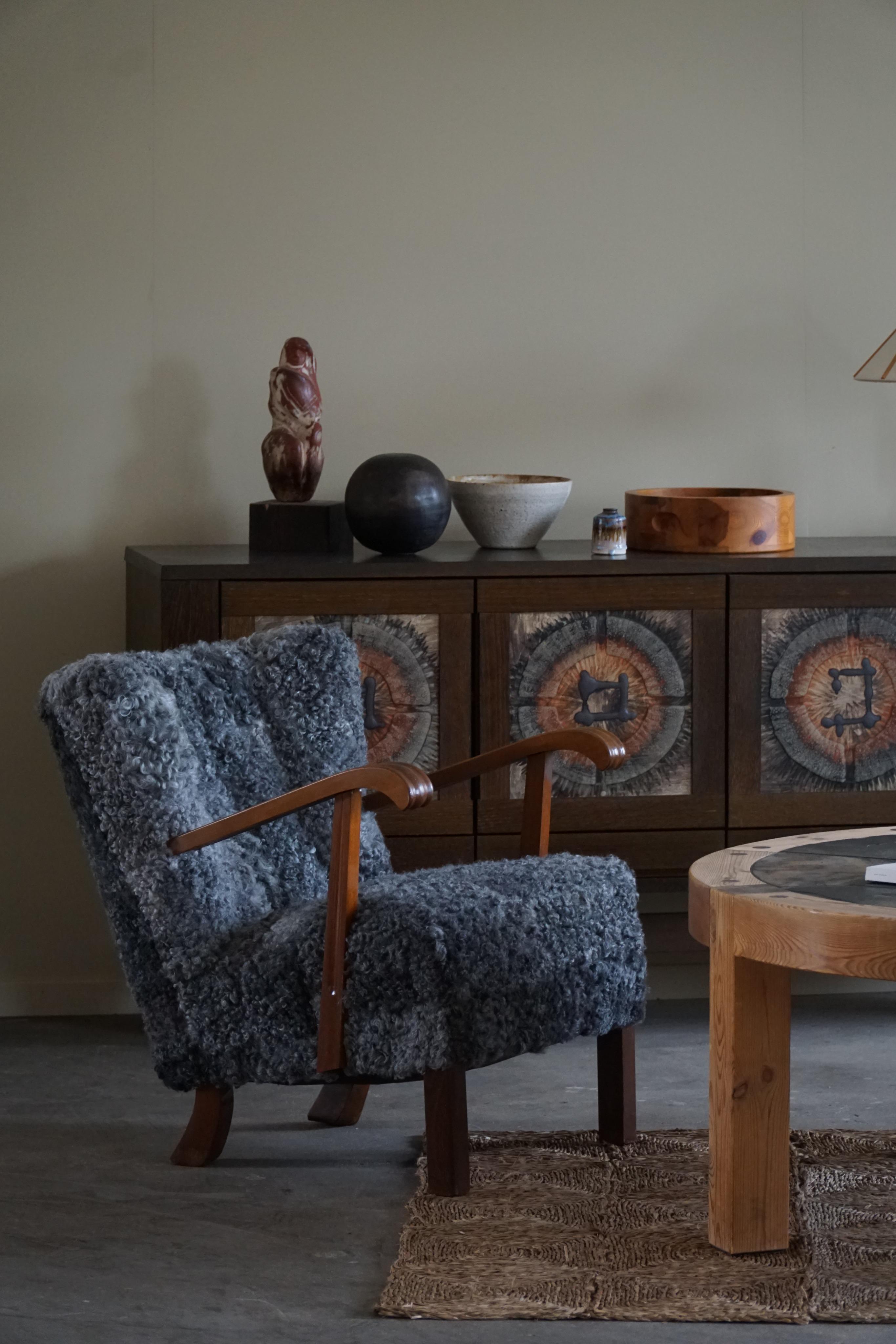 Danish Mid Century Lounge Chairs, Reupholstered in Gotland Sheepskin, 1960s 7