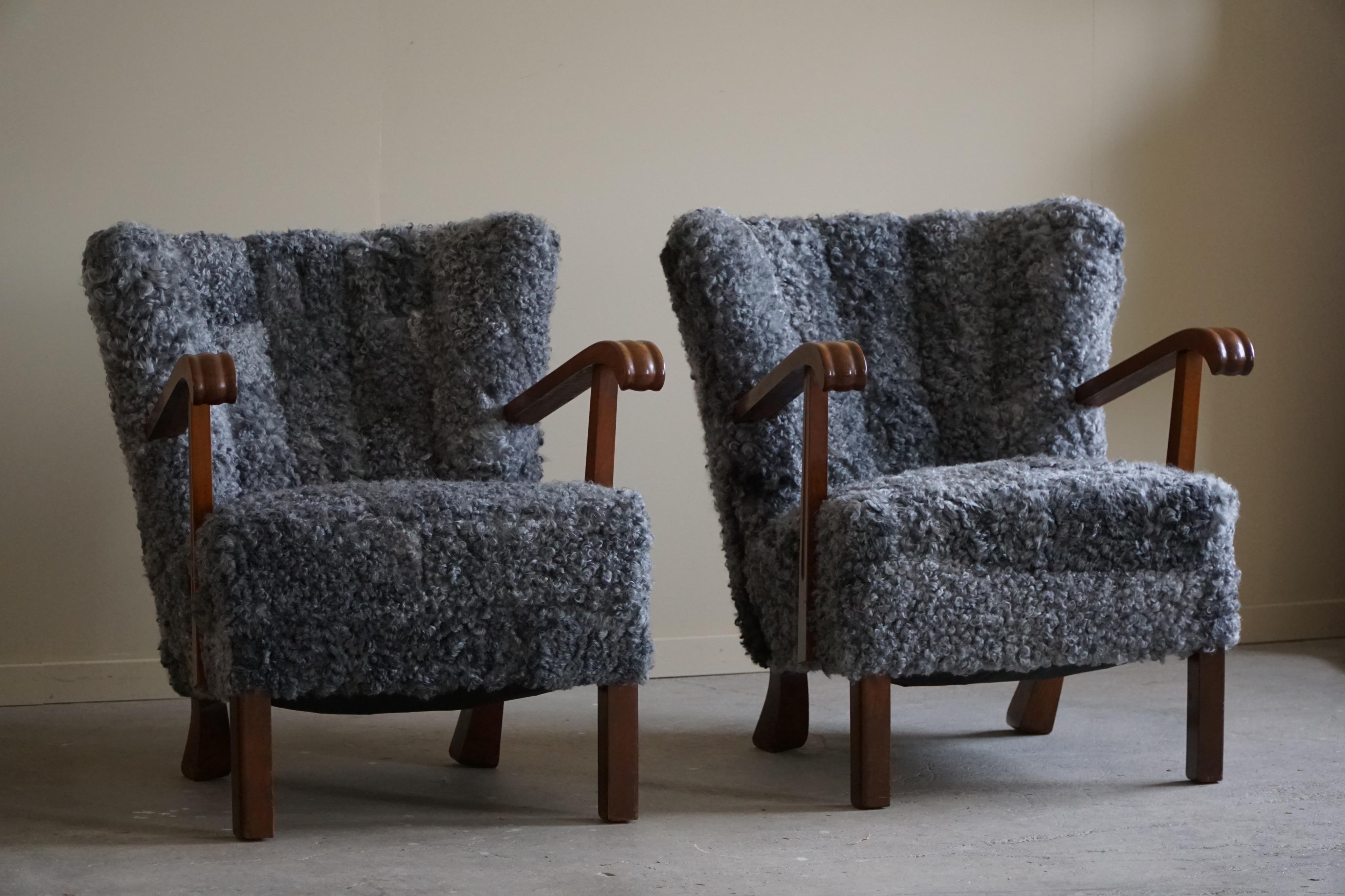 Danish Mid Century Lounge Chairs, Reupholstered in Gotland Sheepskin, 1960s 8