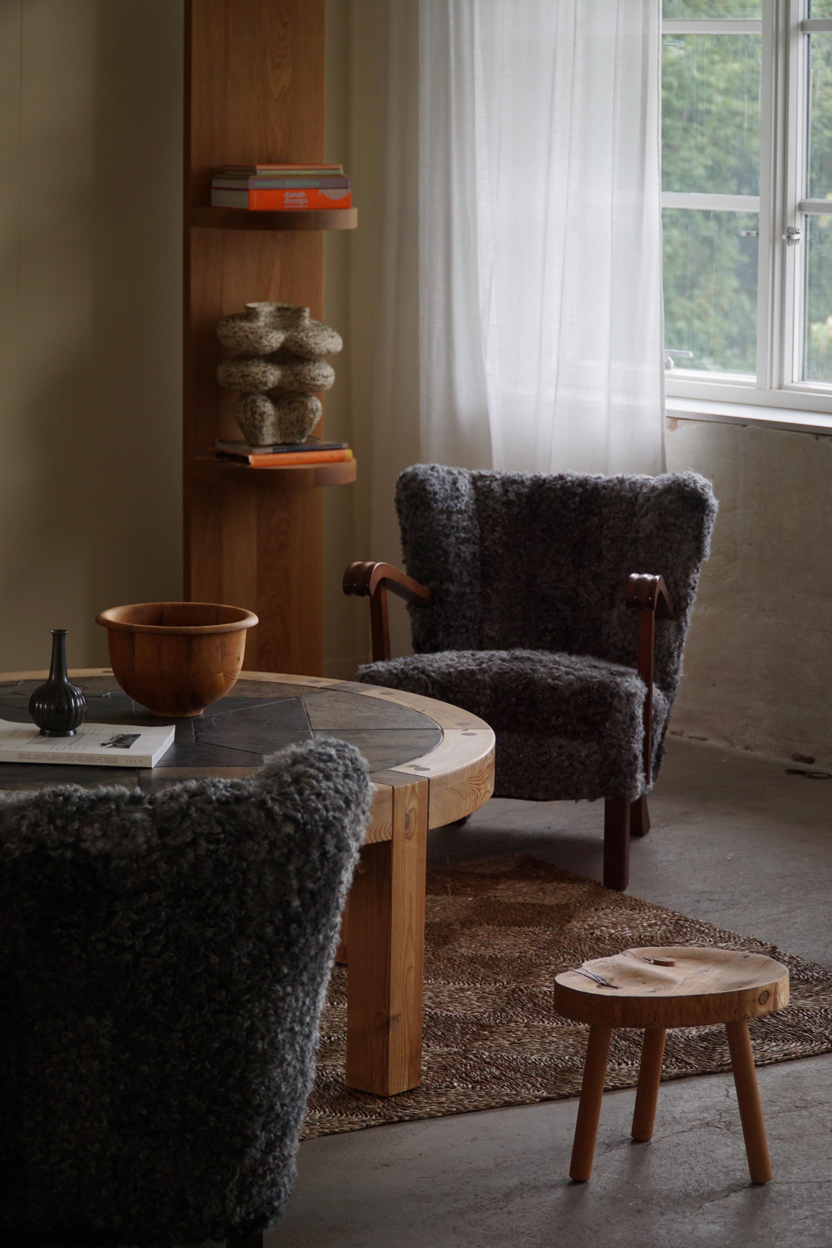 Danish Mid Century Lounge Chairs, Reupholstered in Gotland Sheepskin, 1960s 10