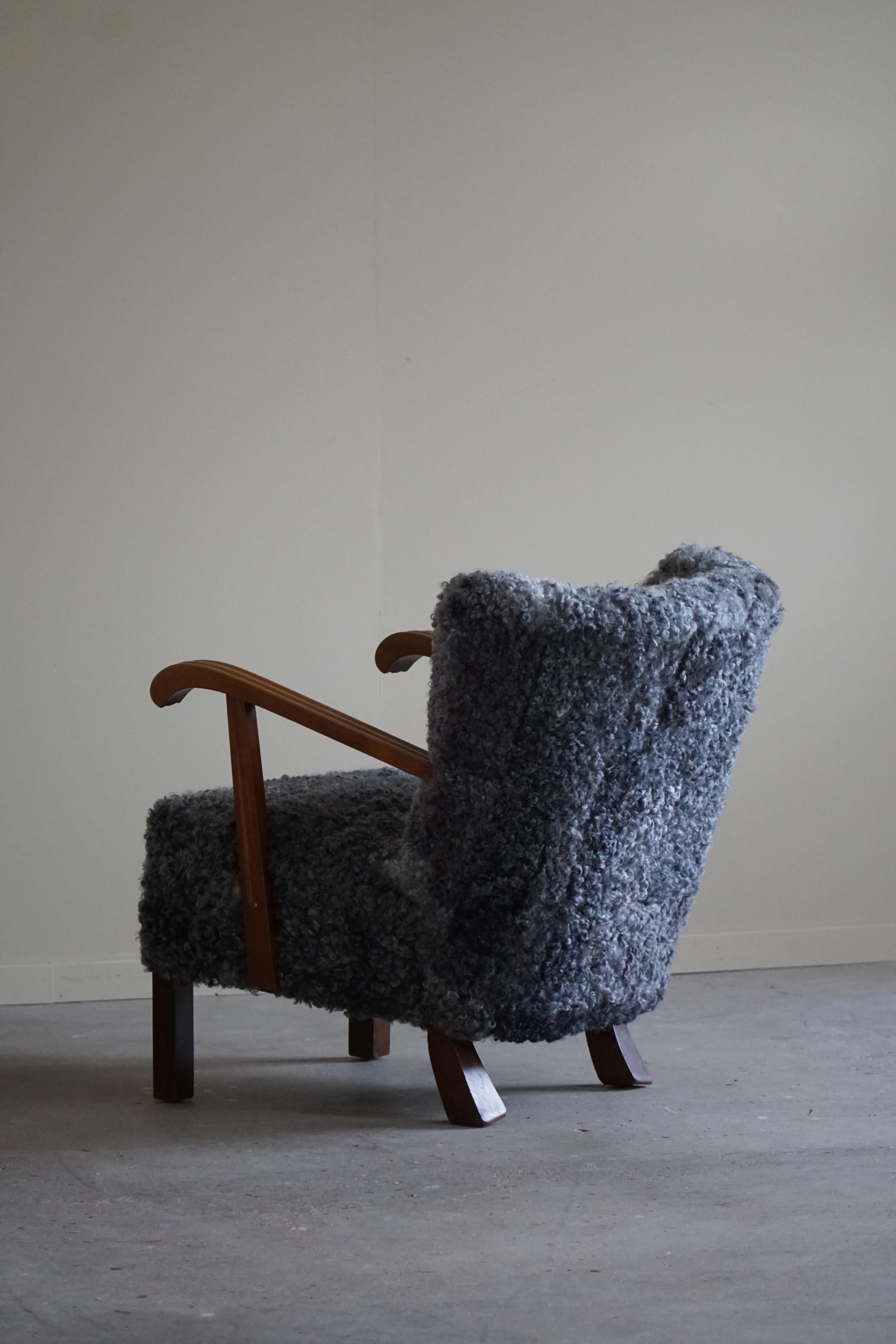 Danish Mid Century Lounge Chairs, Reupholstered in Gotland Sheepskin, 1960s 11