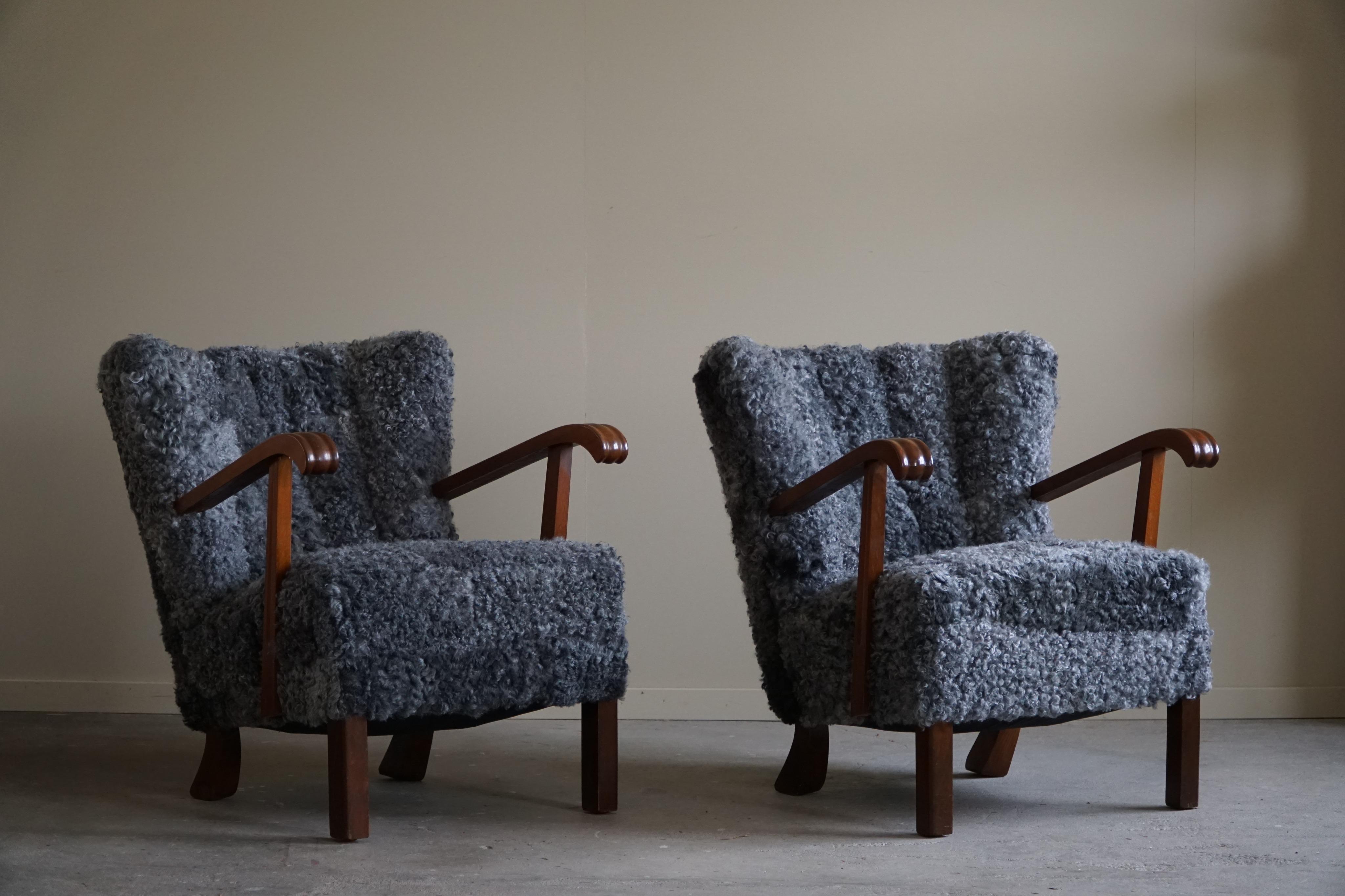 Danish Mid Century Lounge Chairs, Reupholstered in Gotland Sheepskin, 1960s 3