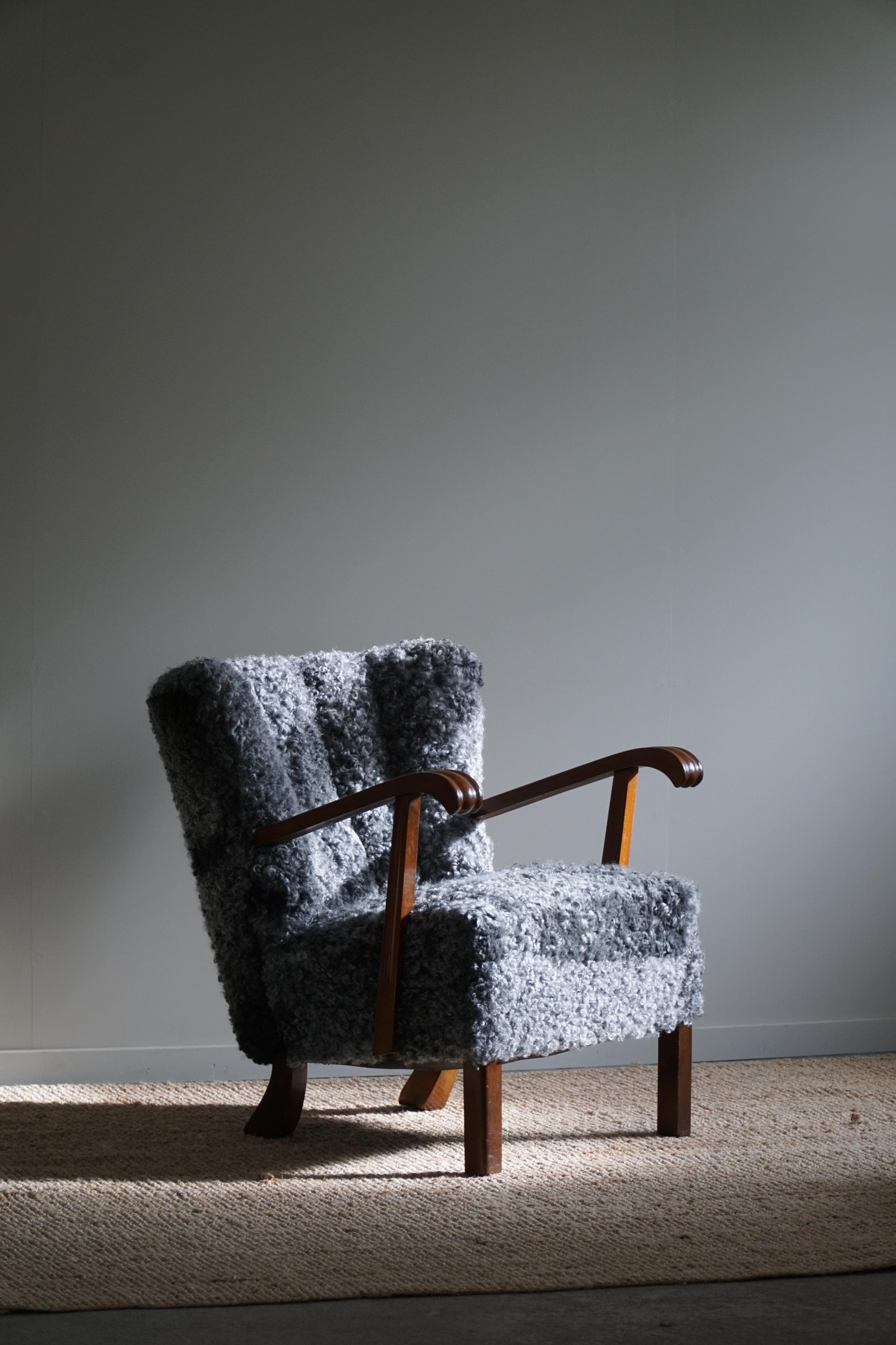Danish Mid Century Lounge Chairs, Reupholstered in Gotland Sheepskin, 1960s 4