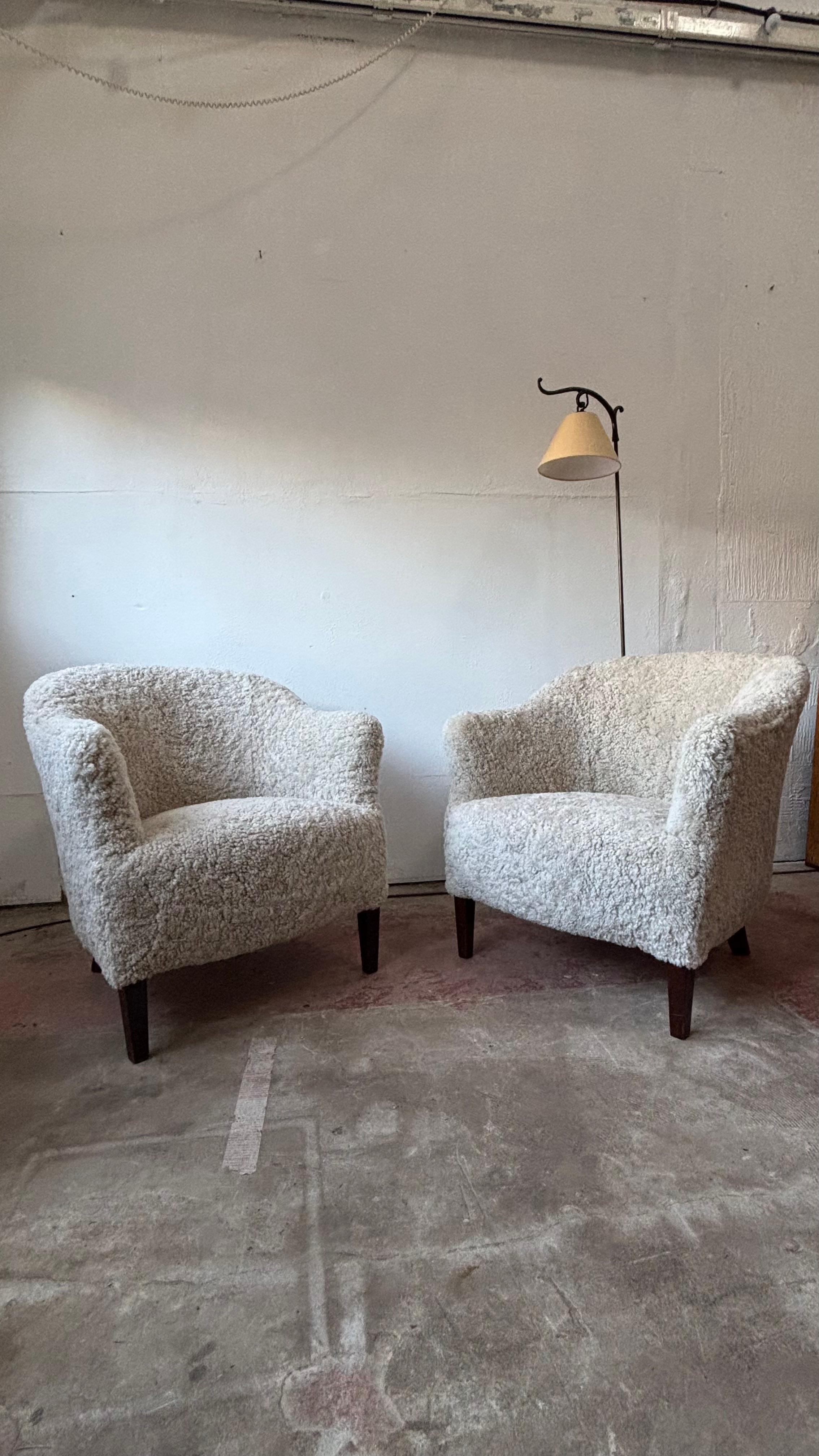 Danish Mid-Century Lounge \ Club Chairs, Sheepskin, 1950s For Sale 3