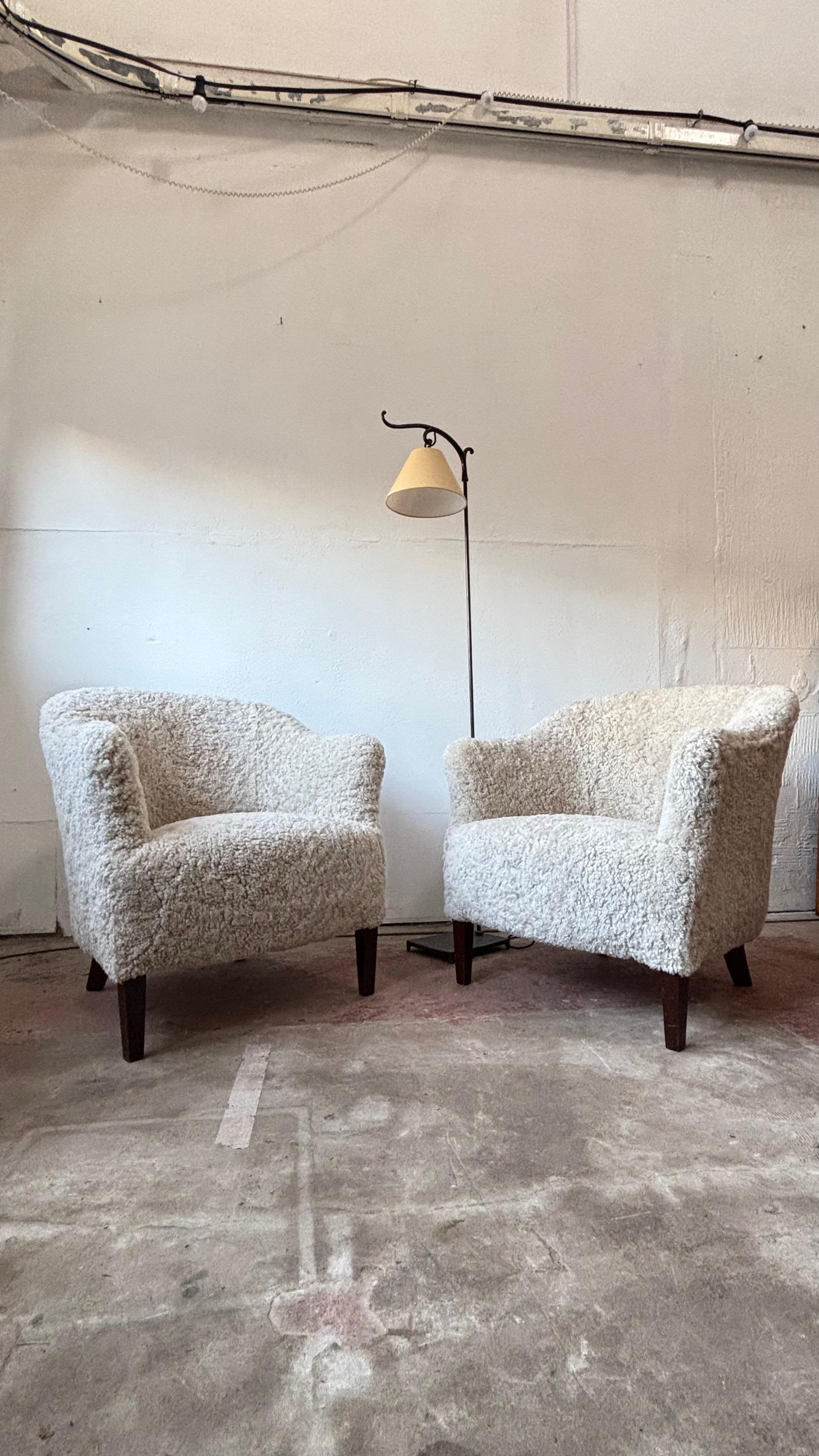 Danish Mid-Century Lounge \ Club Chairs, Sheepskin, 1950s For Sale 4