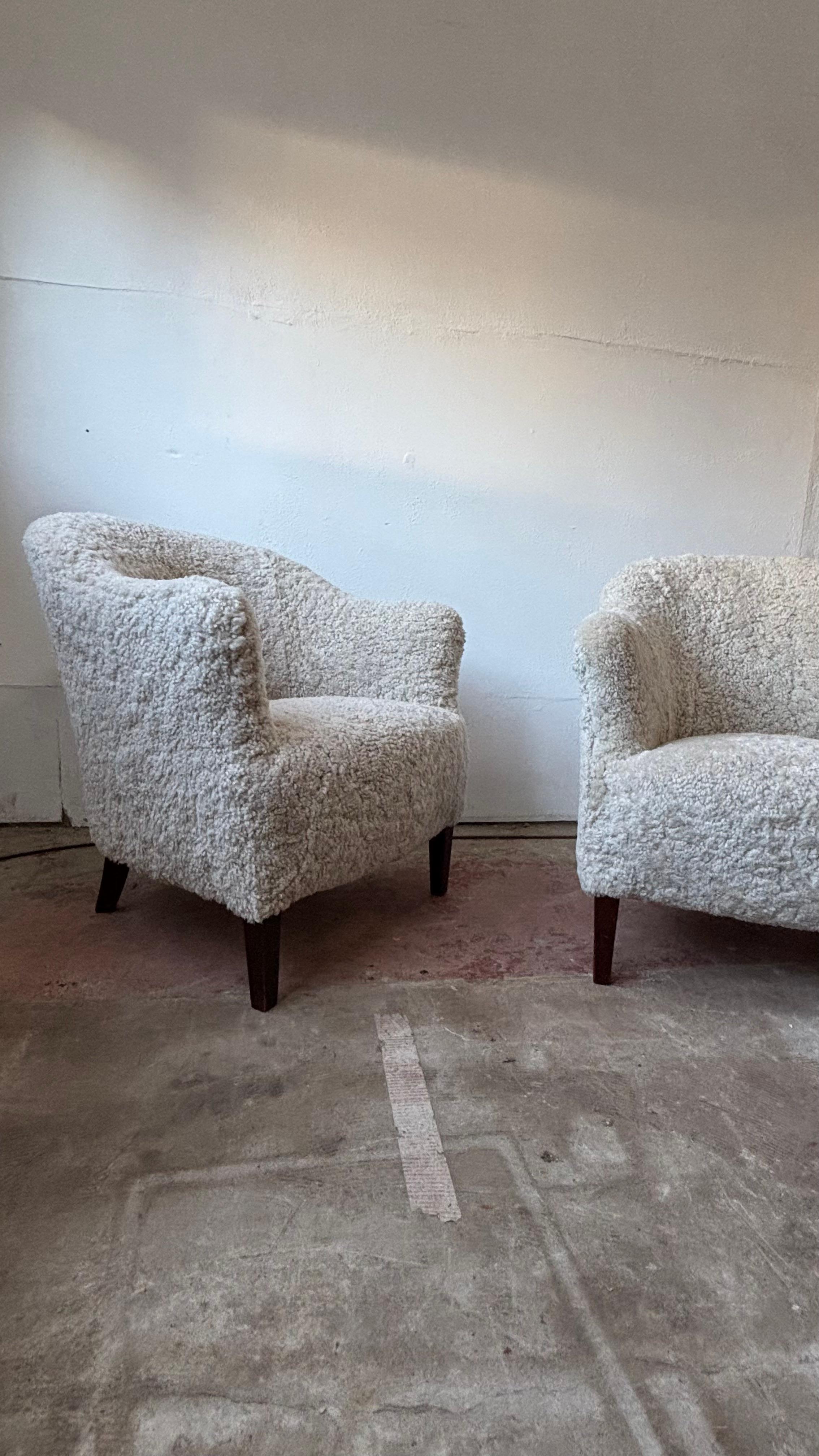 Swedish Danish Mid-Century Lounge \ Club Chairs, Sheepskin, 1950s For Sale
