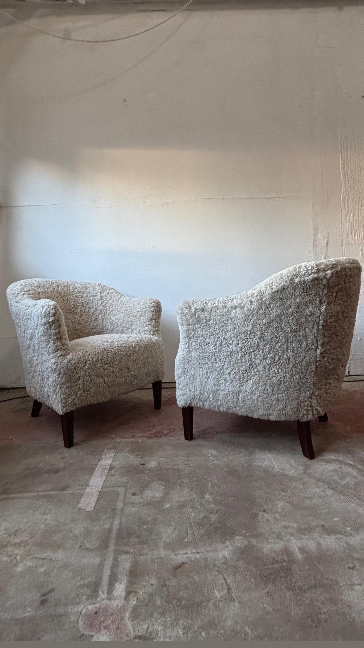 Danish Mid-Century Lounge \ Club Chairs, Sheepskin, 1950s In Good Condition For Sale In Sherborne, GB