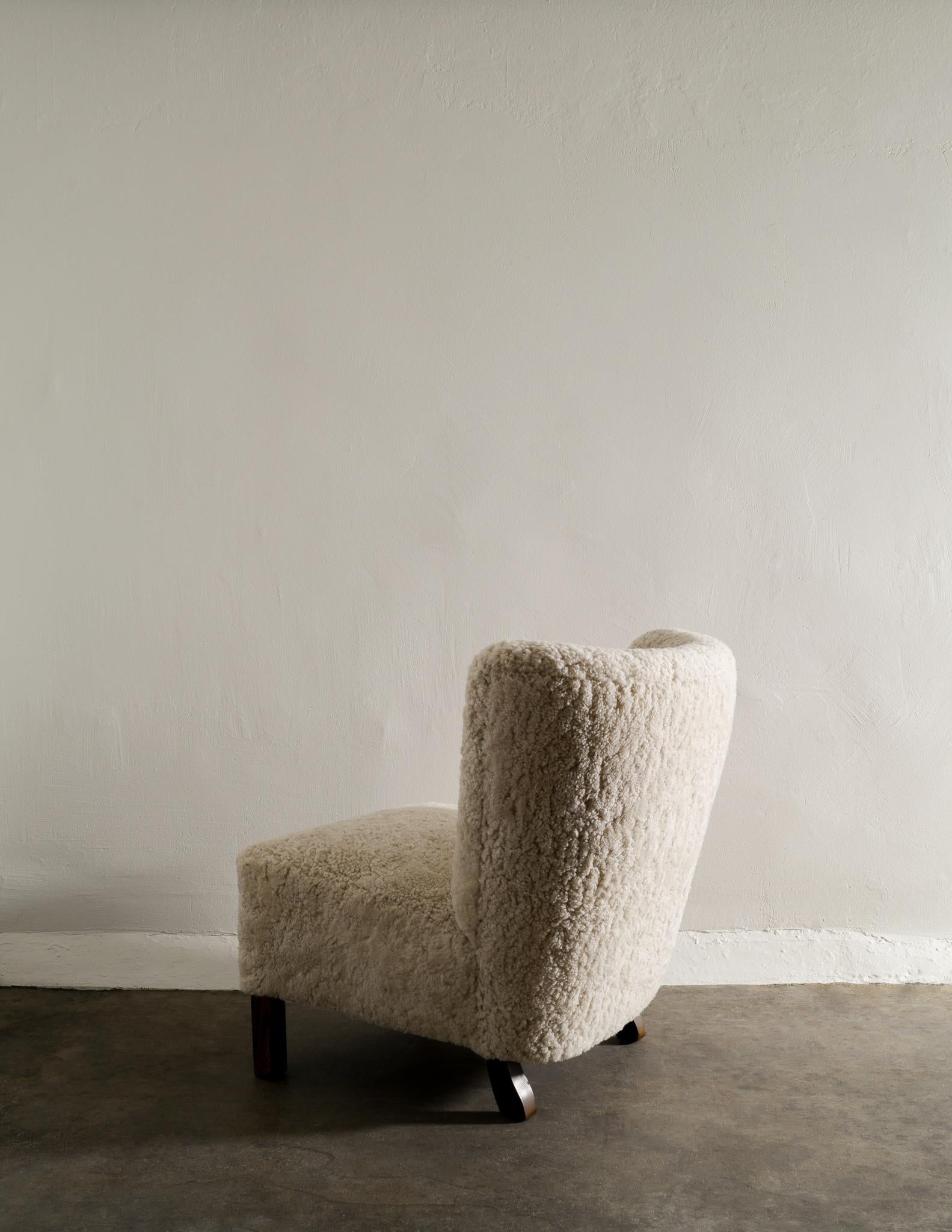 Mid-Century Modern Danish Midcentury Lounge Easy Chair Sheepskin & French Wooden Freeform Table 