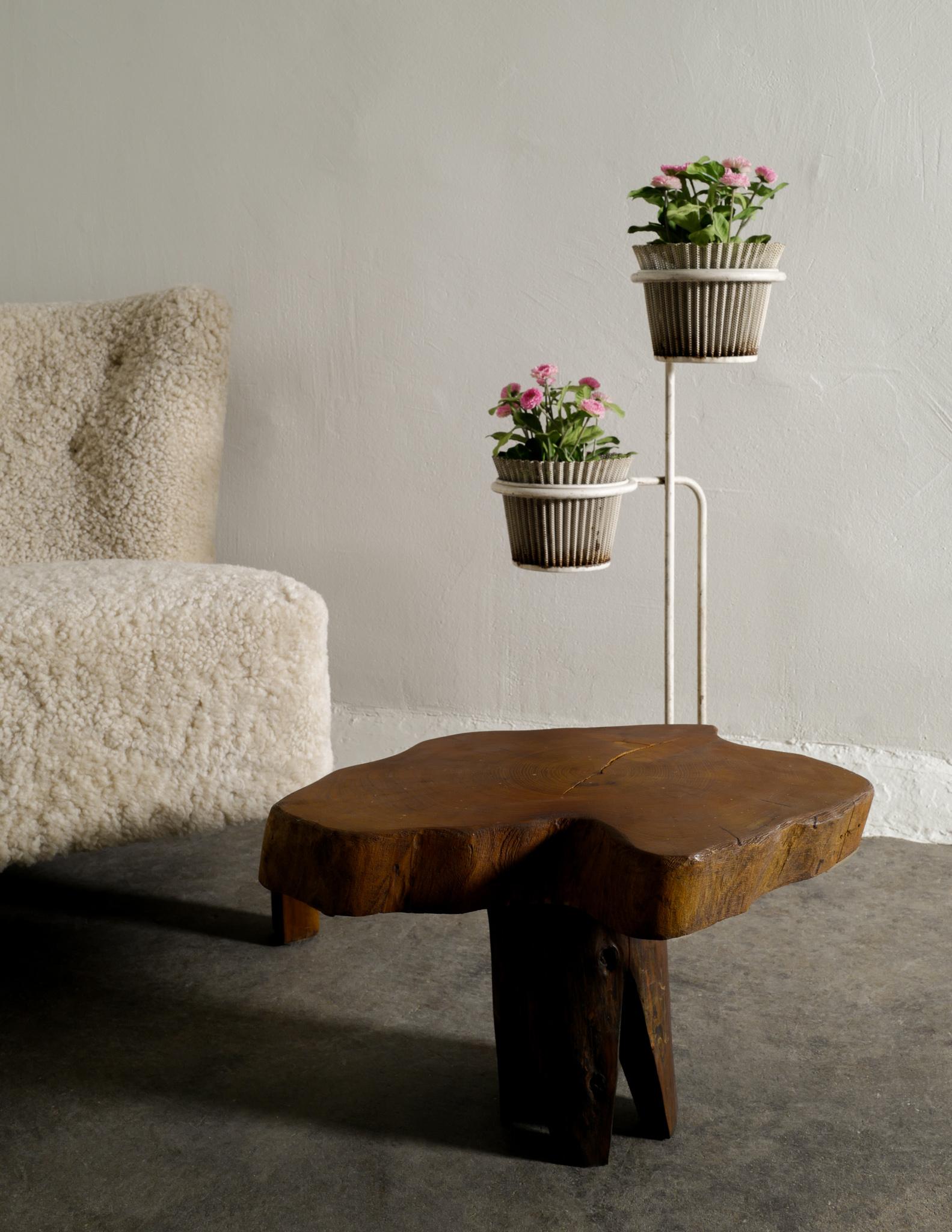 Mid-20th Century Danish Midcentury Lounge Easy Chair Sheepskin & French Wooden Freeform Table 
