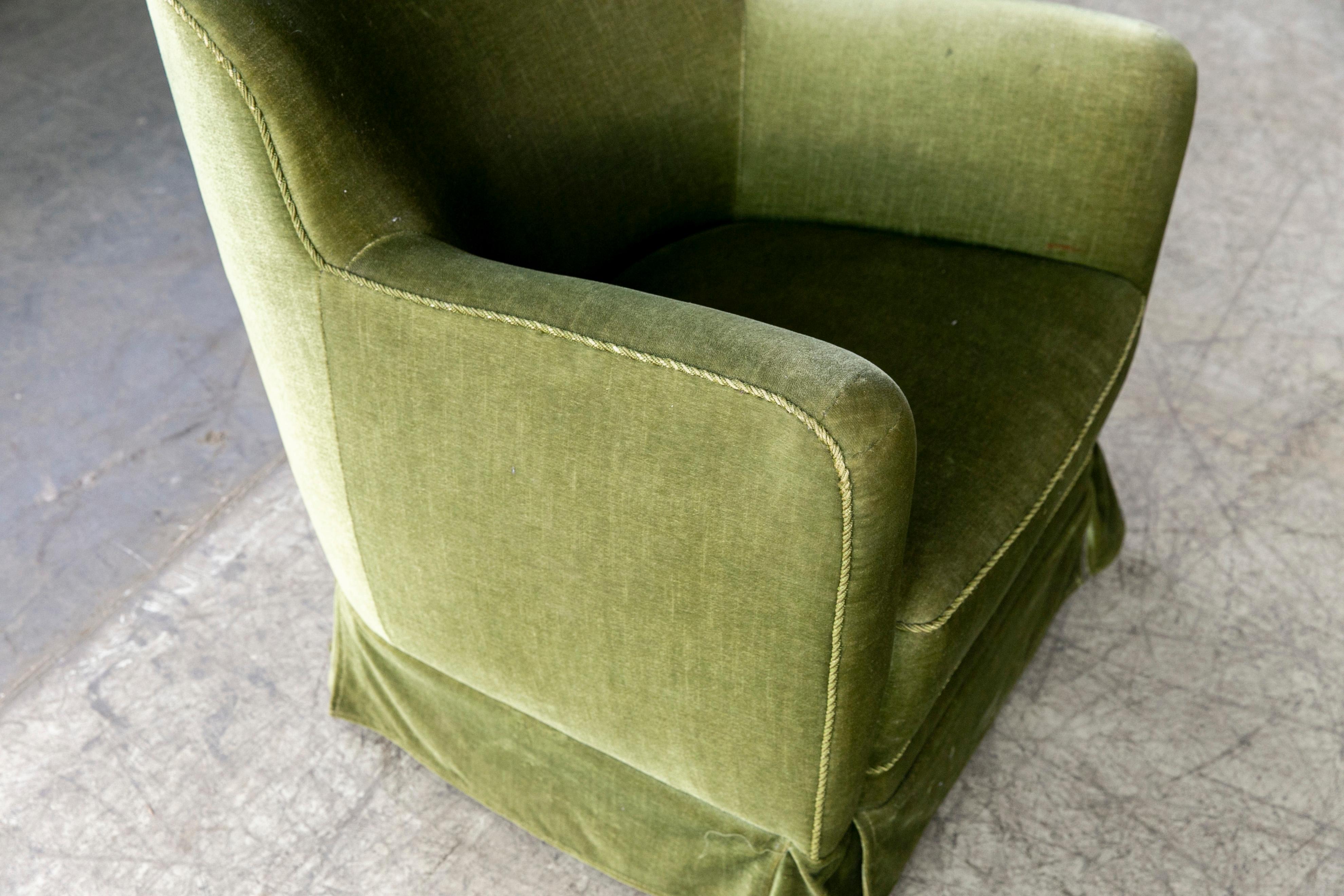 Danish Midcentury Lounge or Club Chair in Emerald Green Mohair, 1940s 3