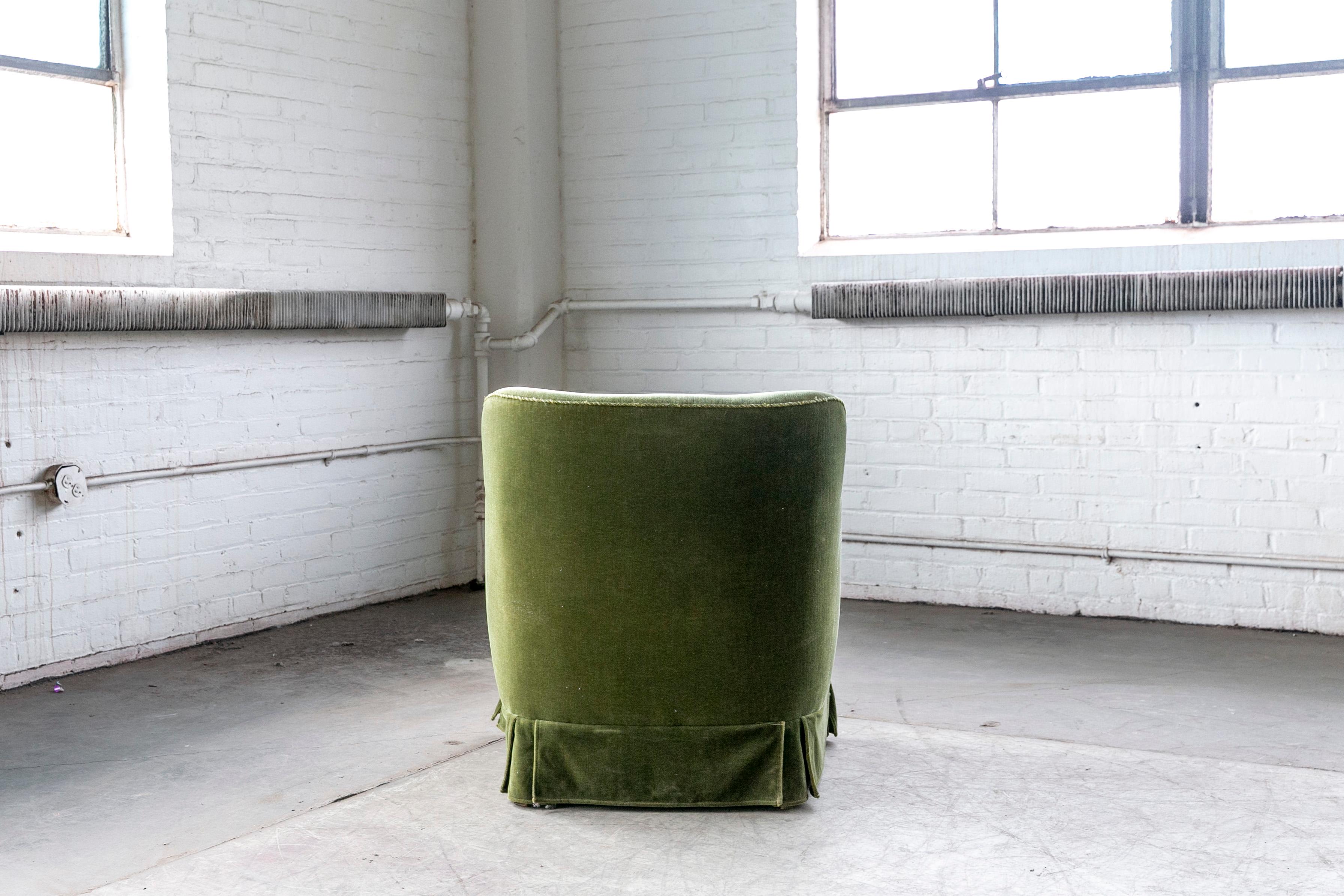 Danish Midcentury Lounge or Club Chair in Emerald Green Mohair, 1940s 5