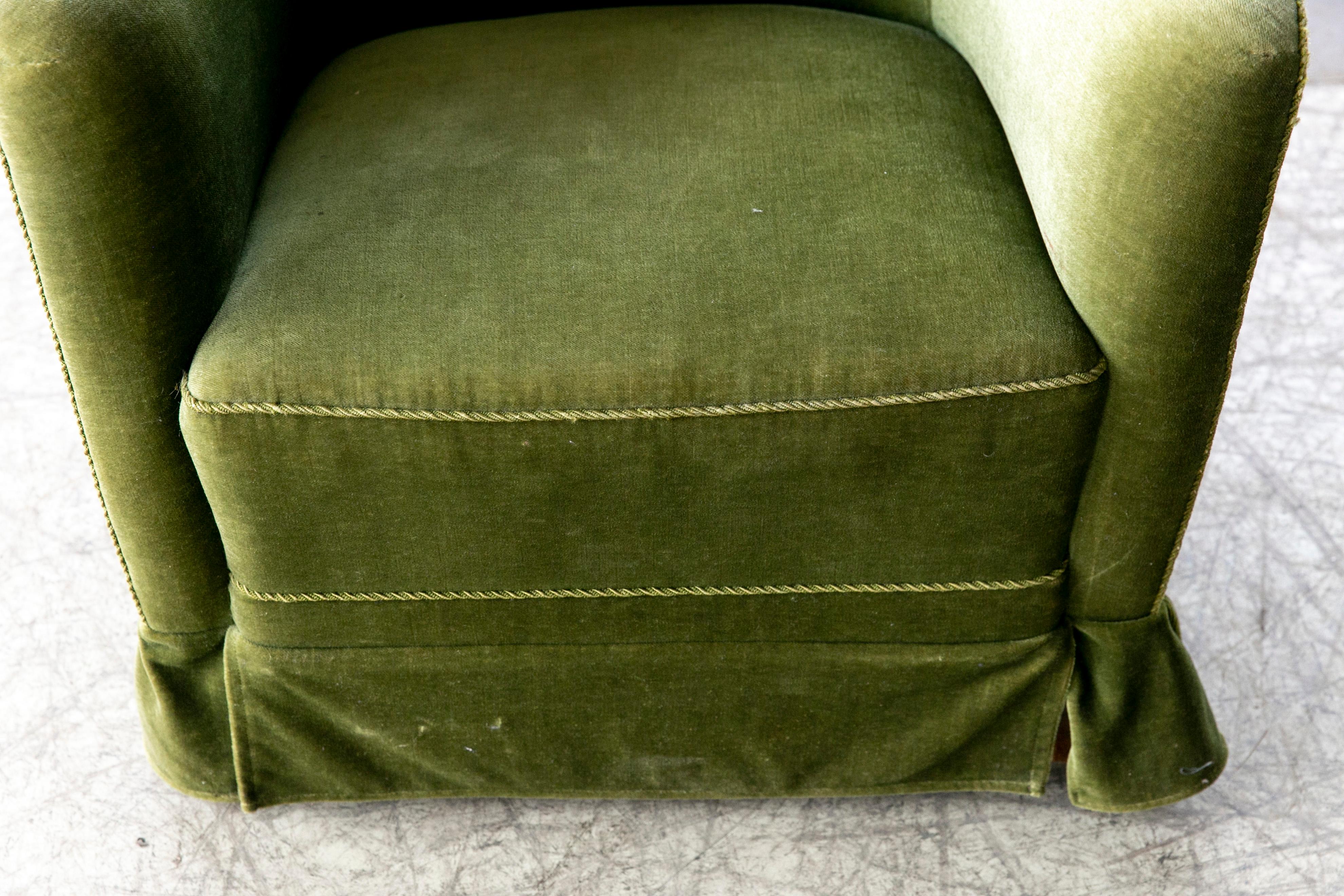Danish Midcentury Lounge or Club Chair in Emerald Green Mohair, 1940s 2