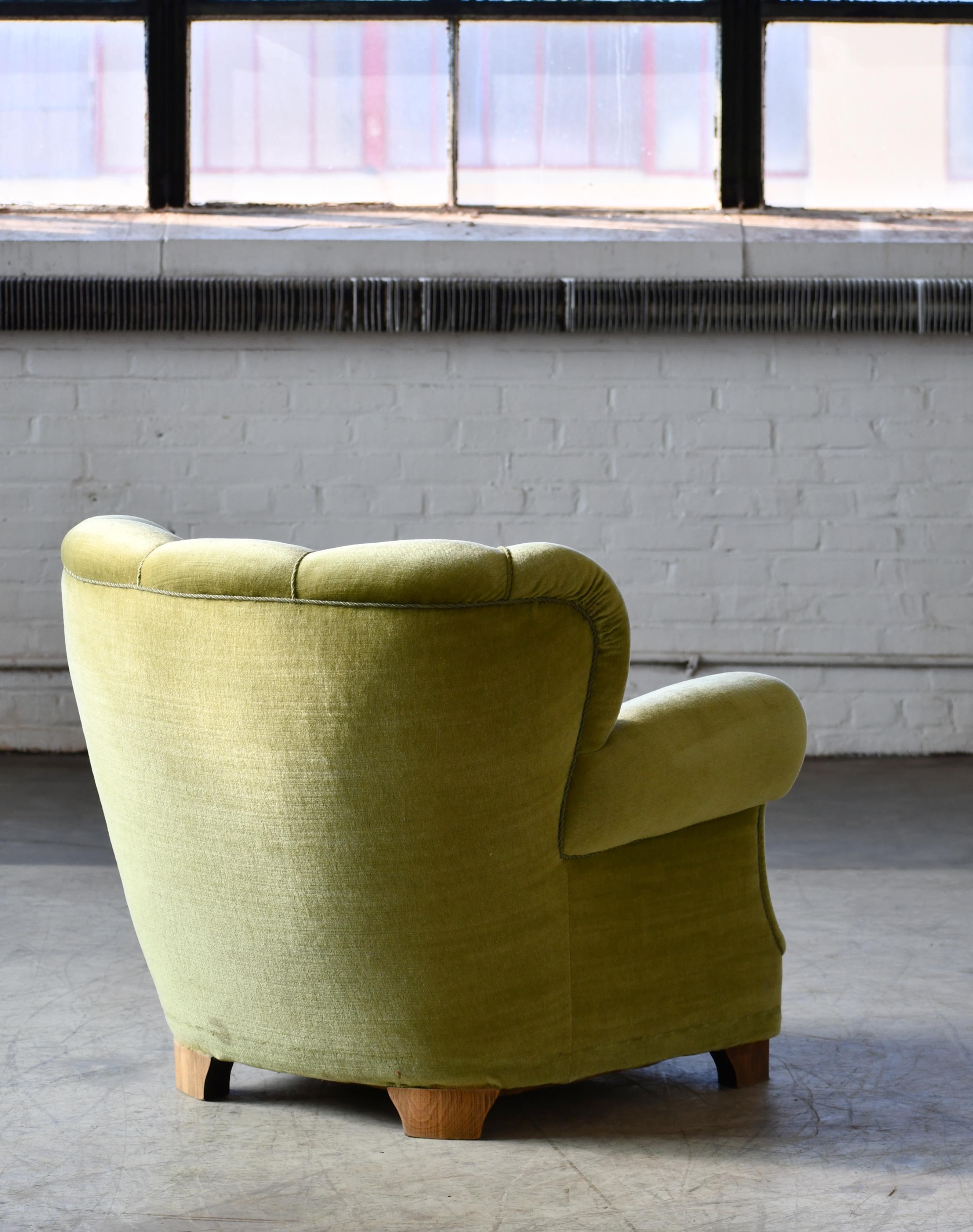 Danish Mid-Century Lounge or Club Chair in Green Mohair, 1940's 5