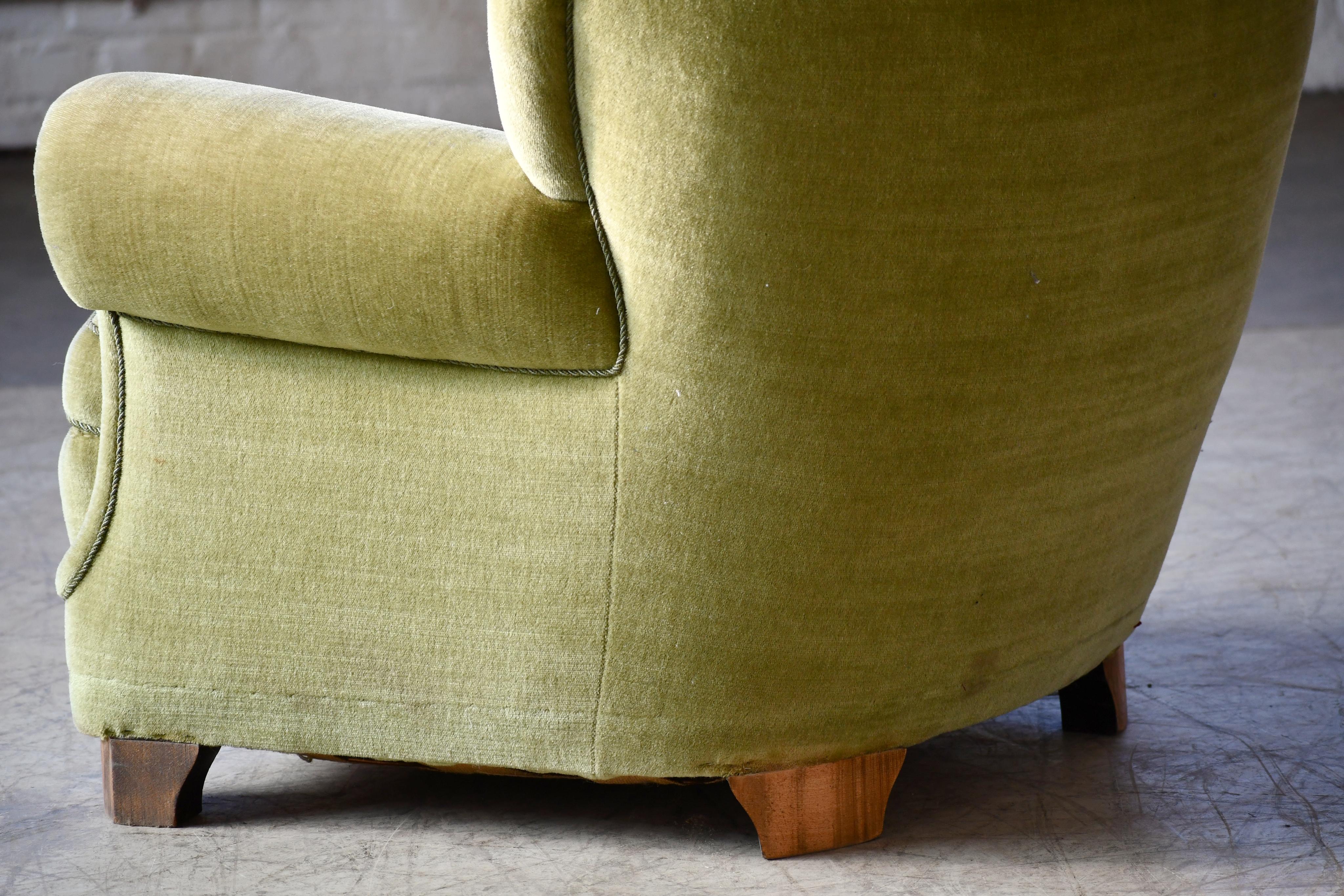 Mid-20th Century Danish Mid-Century Lounge or Club Chair in Green Mohair, 1940's