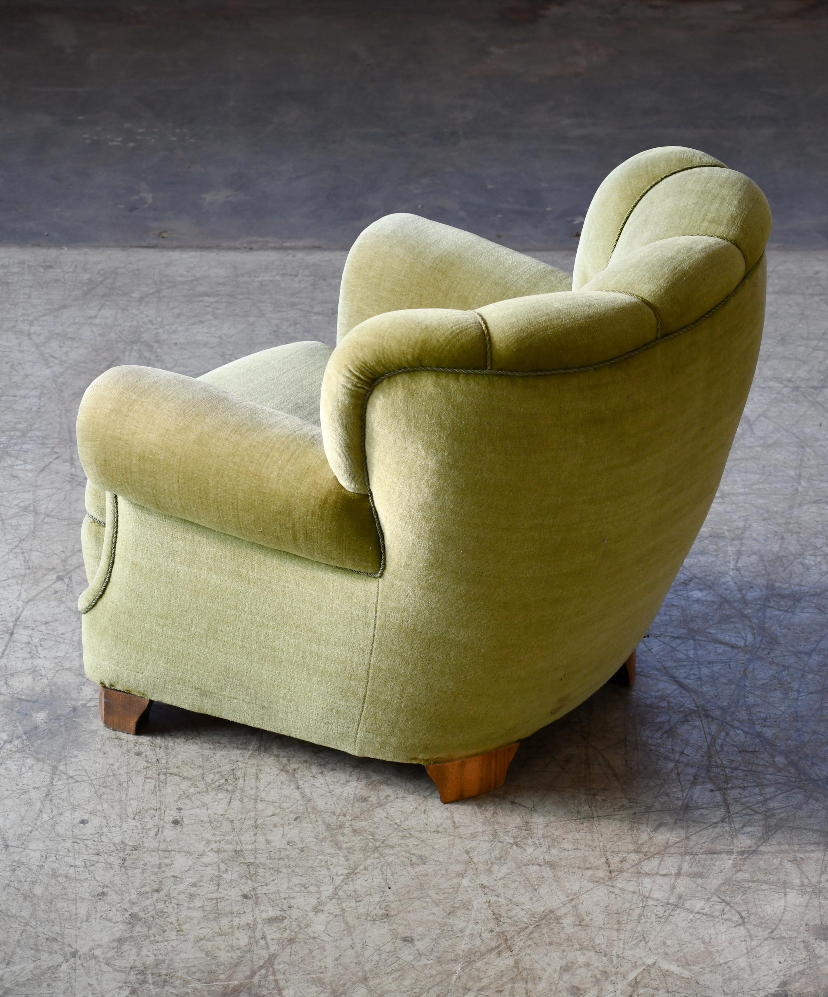 Danish Mid-Century Lounge or Club Chair in Green Mohair, 1940's 1
