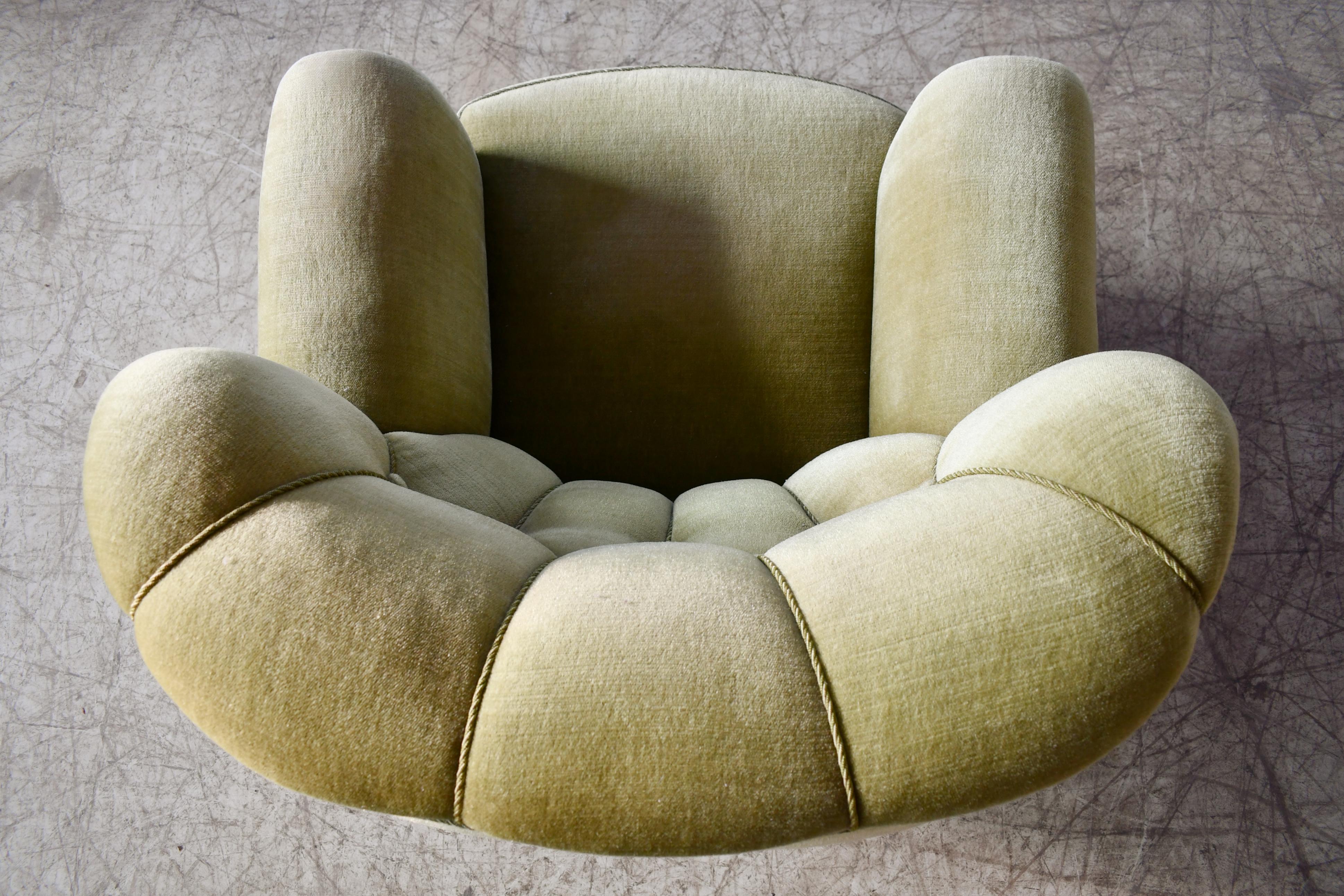 Danish Mid-Century Lounge or Club Chair in Green Mohair, 1940's 3